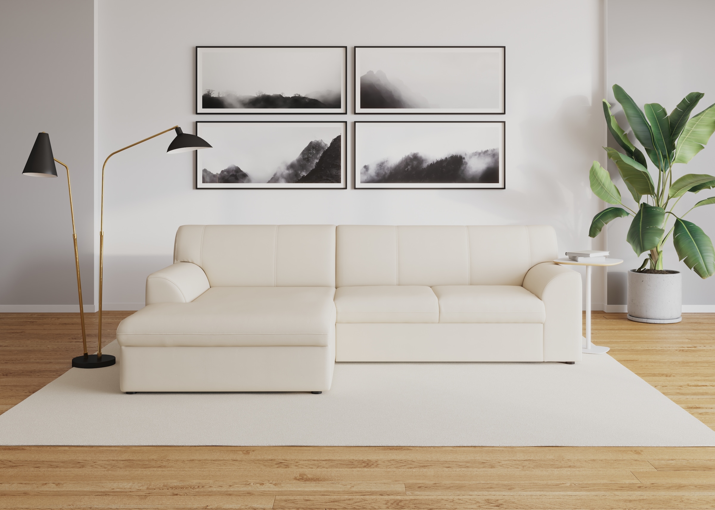DOMO collection "Topper, elegant und zeitlos, kompaktes Stellmaß 245/155cm, L-Form" mit Recamiere, wahlweise mit Schlaffunktion