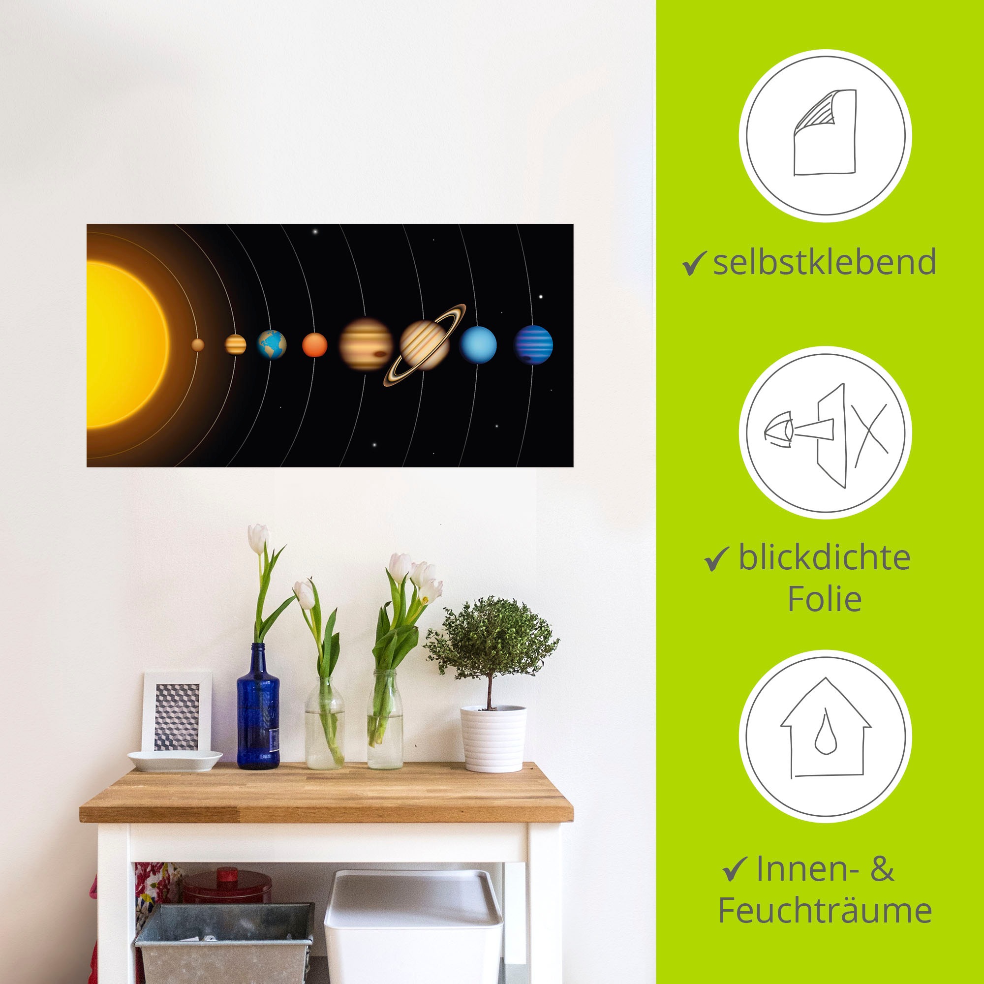 Artland Wandbild "Vector Sonnensystem mit Planeten", Sonnensystem, (1 St.), günstig online kaufen