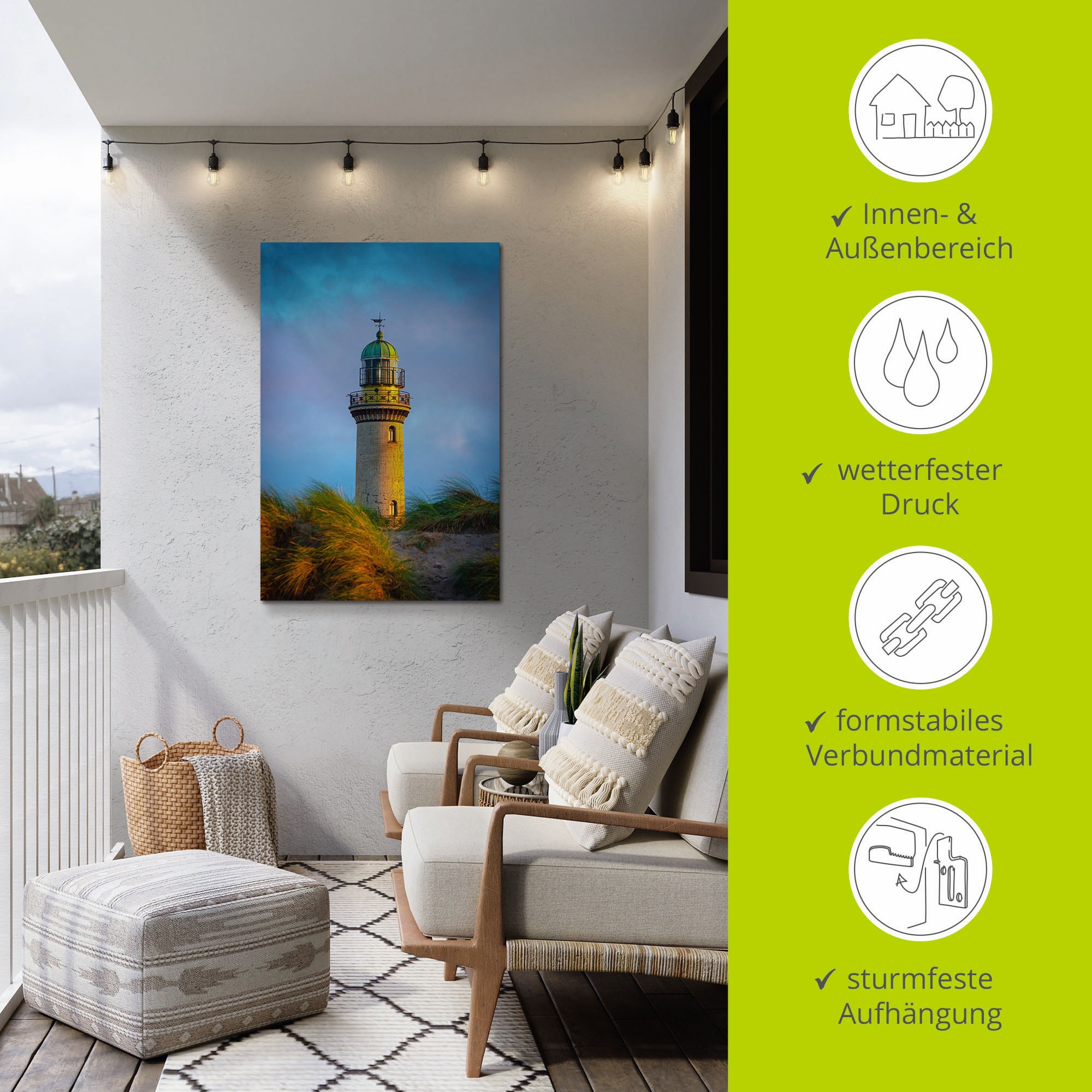 Artland Wandbild »Leuchtturm in Warnemünde«, Gebäude, (1 St.), als Alubild, Leinwandbild, Wandaufkleber oder Poster in versch. Größen