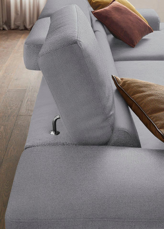 W.SCHILLIG Ecksofa »piedroo, Designsofa mit tollem Sitzkomfort, bequem und elegant, L-Form«, Kopfteilverstellung, wahlweise mit Sitztiefenverstellung, Breite 343cm
