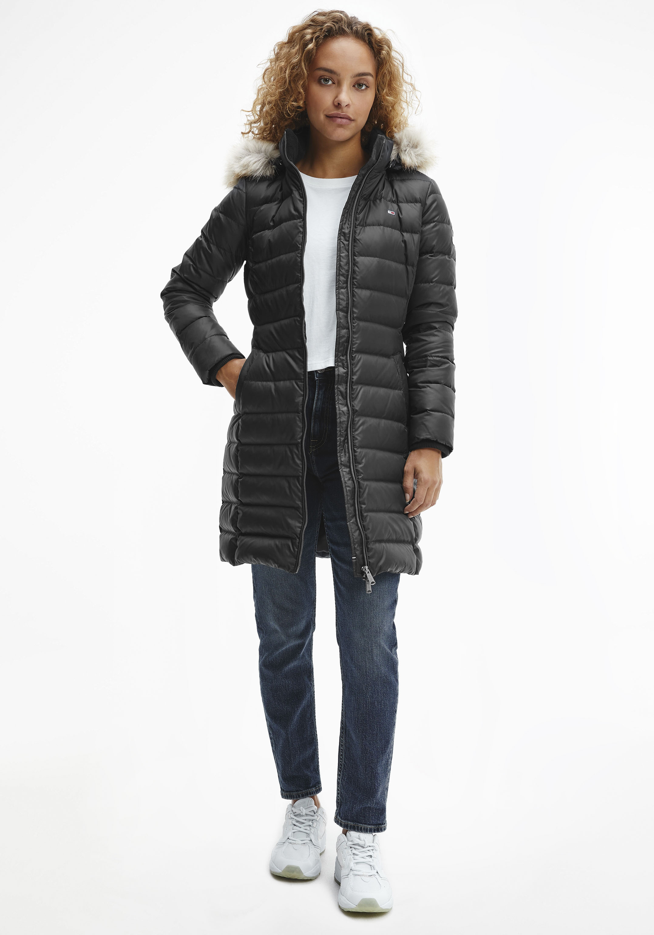 Steppmantel »TJW ESSENTIAL HOODED DOWN COAT«, mit abnehmbarem Fellimitat an der Kapuze