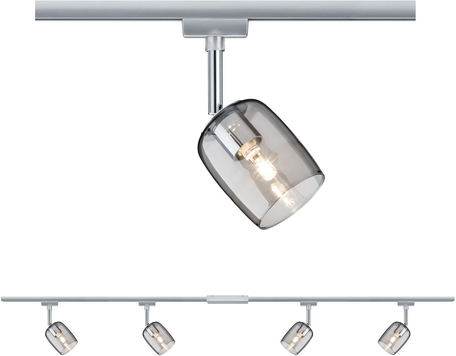 PAULMANN Schienensystem-Leuchten "URail Set G10 Blossom Rauch Chrom matt max. 4x10W Schienensystem", Ø 7,7cm H: 21cm, 1 Stk., silber, Leuchten, G9