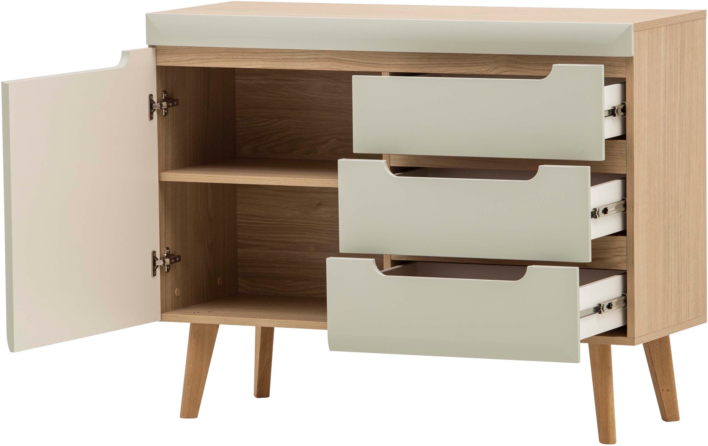 Home affaire Garderoben-Set »Torge, Garderobe mit Stauraum, Garderobenschrank im Scandic Design«, (Set, 3 St.), enthält Sideboard, Garderobe mit Spiegel und Wandboard, in zwei Farben