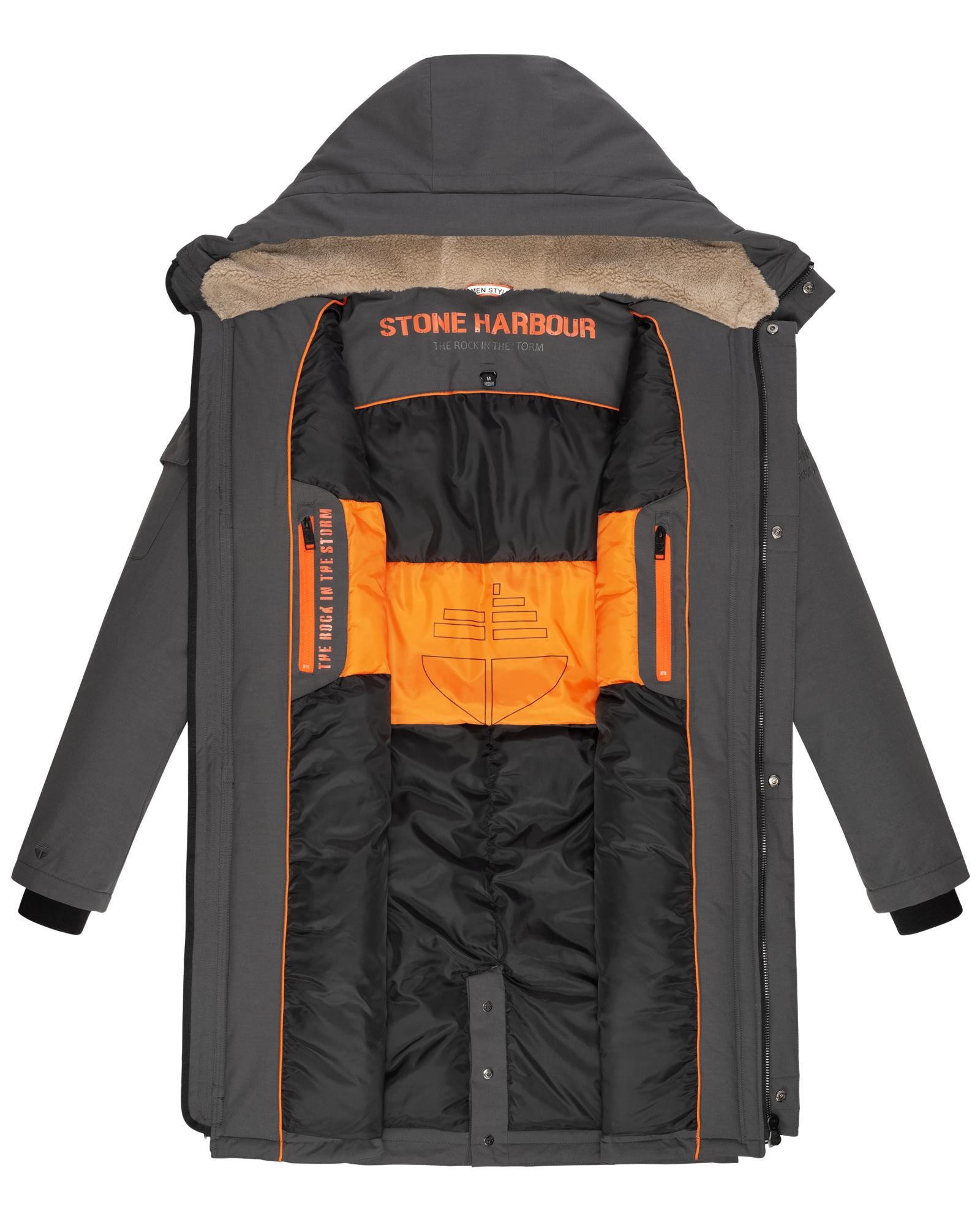 Stone Harbour Wintermantel »Cyriaan XX«, Langer Herren Winterparka mit großen Eingrifftaschen