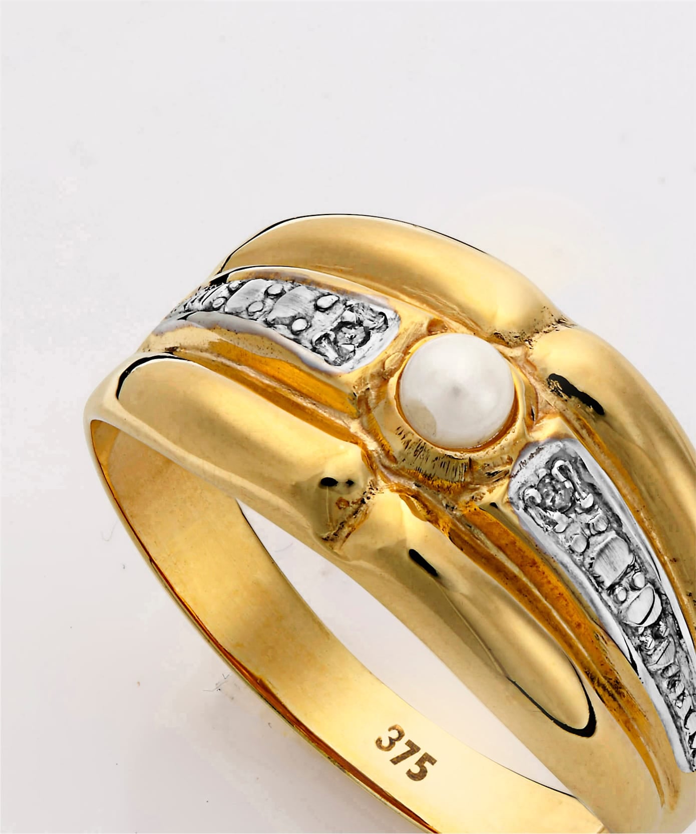 Fingerring LADY Gr. 20, gold (gelbgold 375), Fingerringe, Damen, 20, Gold Metall Perlen, Gold, Metall, Perlen, Fingerring