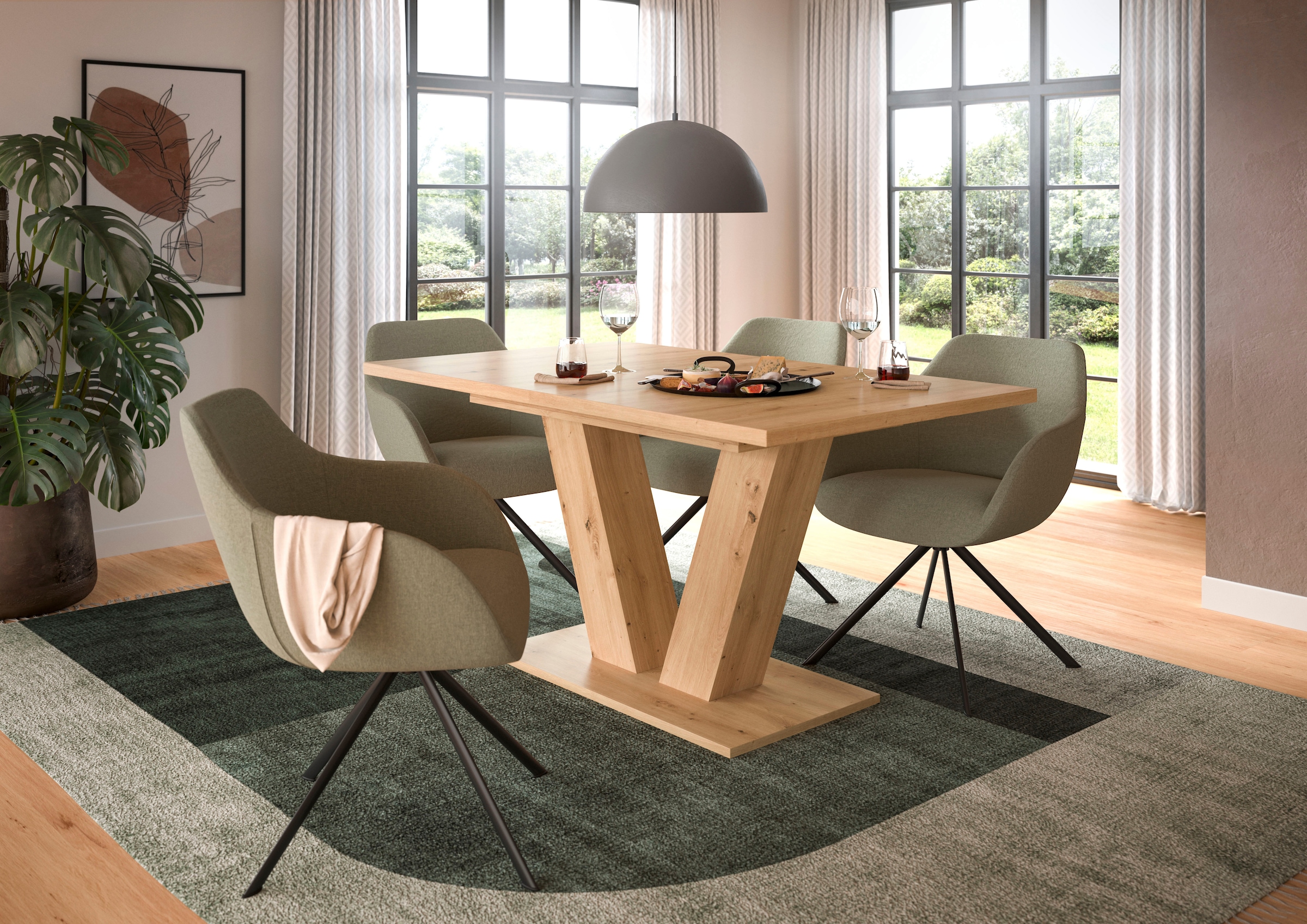 INOSIGN Esstisch »Motus, ausziehbar 150 -190 cm, inklusive 40 cm Einlegeplatte«, (Set, 1 St.), V-Gestell mit Bodenplatte, Tisch, Küchentisch, Esszimmer, Küche