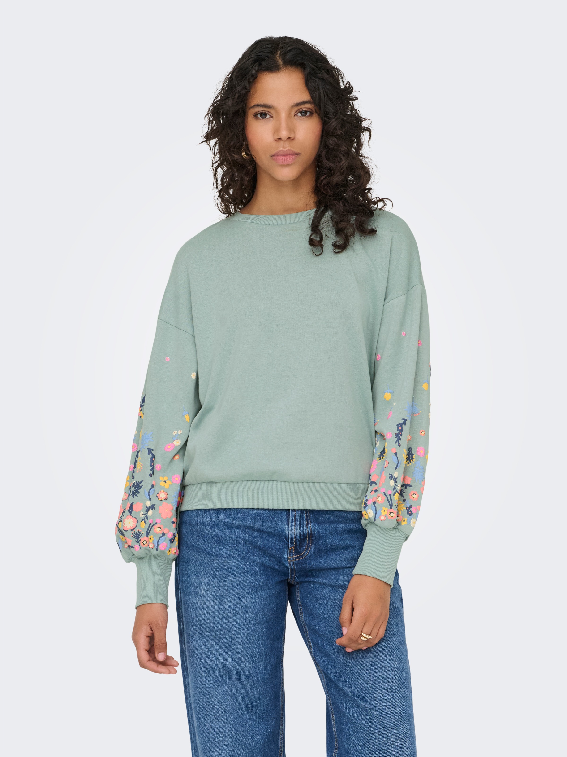 ONLY Sweatshirt "ONLBROOKE L/S O-NECK FLOWER SWT", Baumwollmischung, regula günstig online kaufen