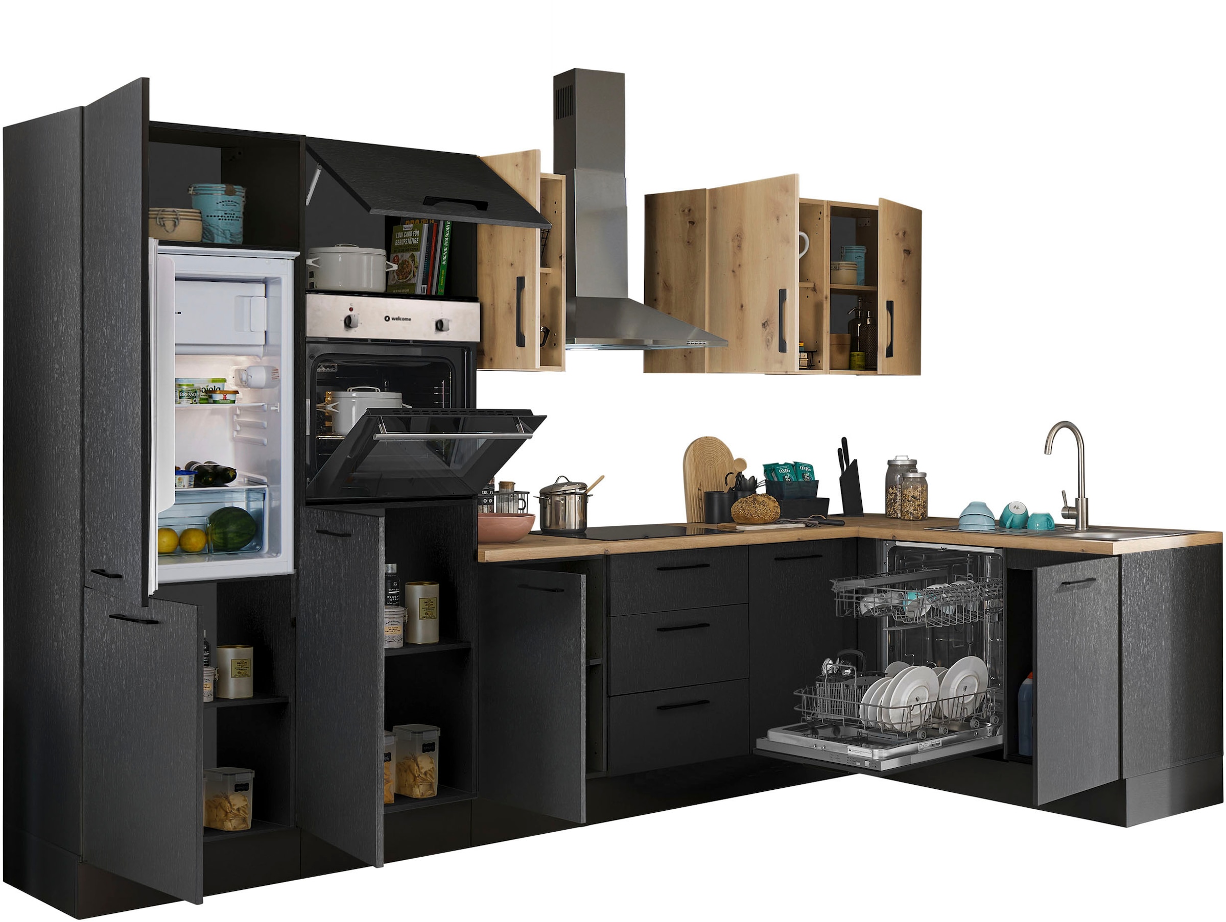 BASIC by Balculina Winkelküche »Turin«, Stellbreite 340x175 cm, wahlweise mit E-Geräten