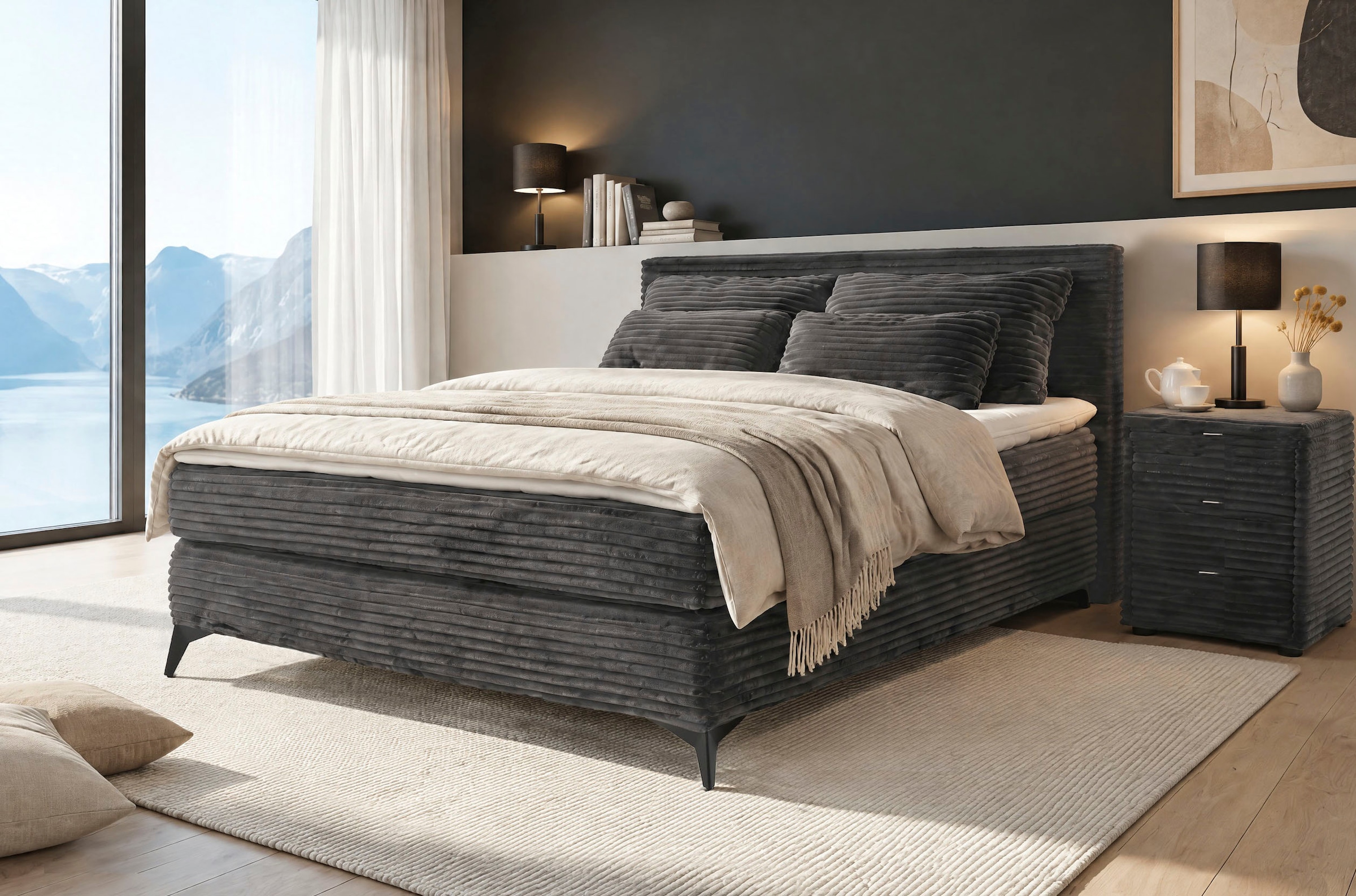 Jockenhöfer Gruppe Boxspringbett »PAULINA inkl. Bonnell- oder Taschenfederkernmatratze H3-H4« 140x200 cm oder 180x200cm, Chenille oder Cord