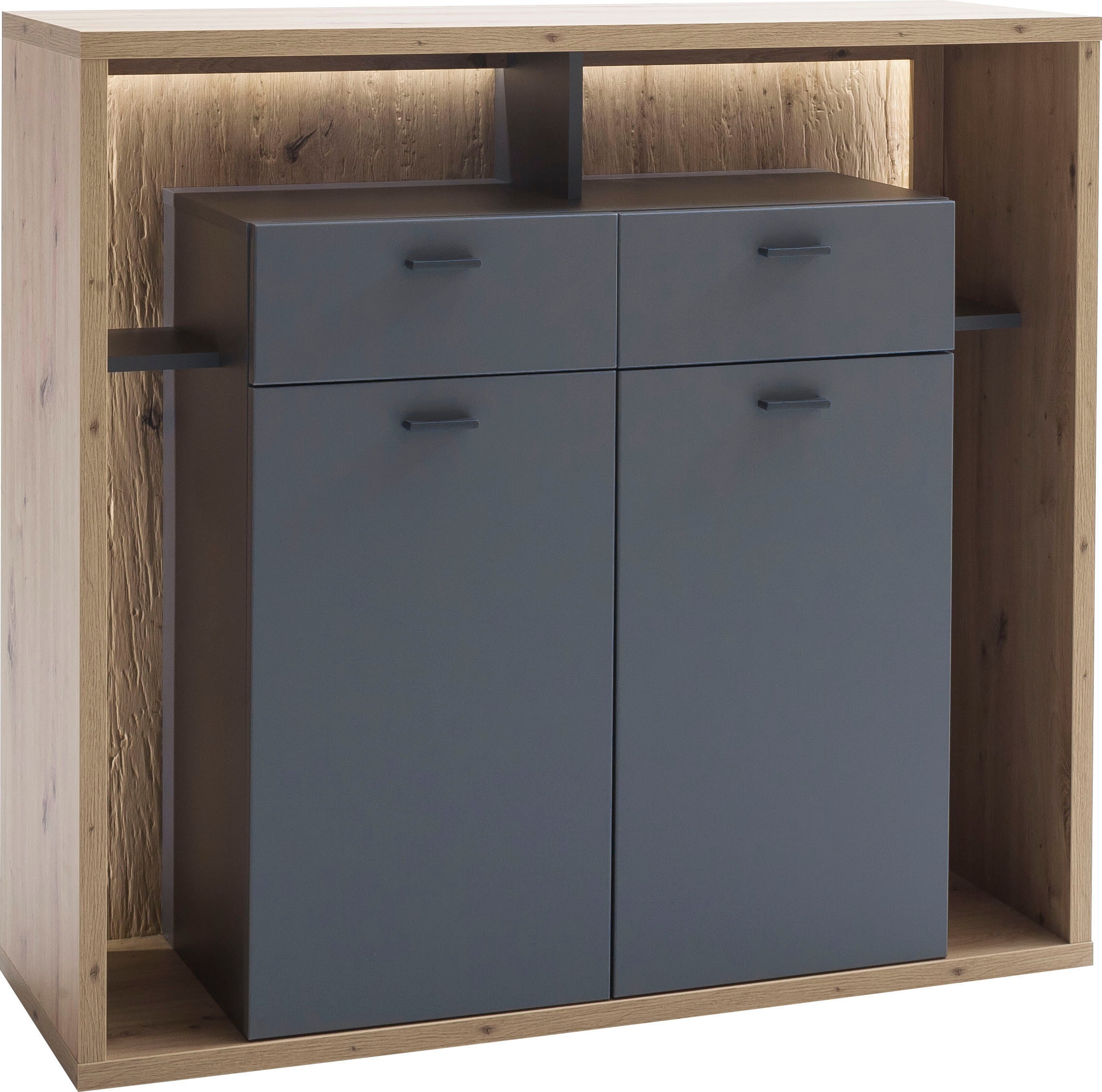 MCA furniture Highboard »Lizzano«, Wohnzimmerschrank mit 3-D Rückwand, wahlweise mit Beleuchtung