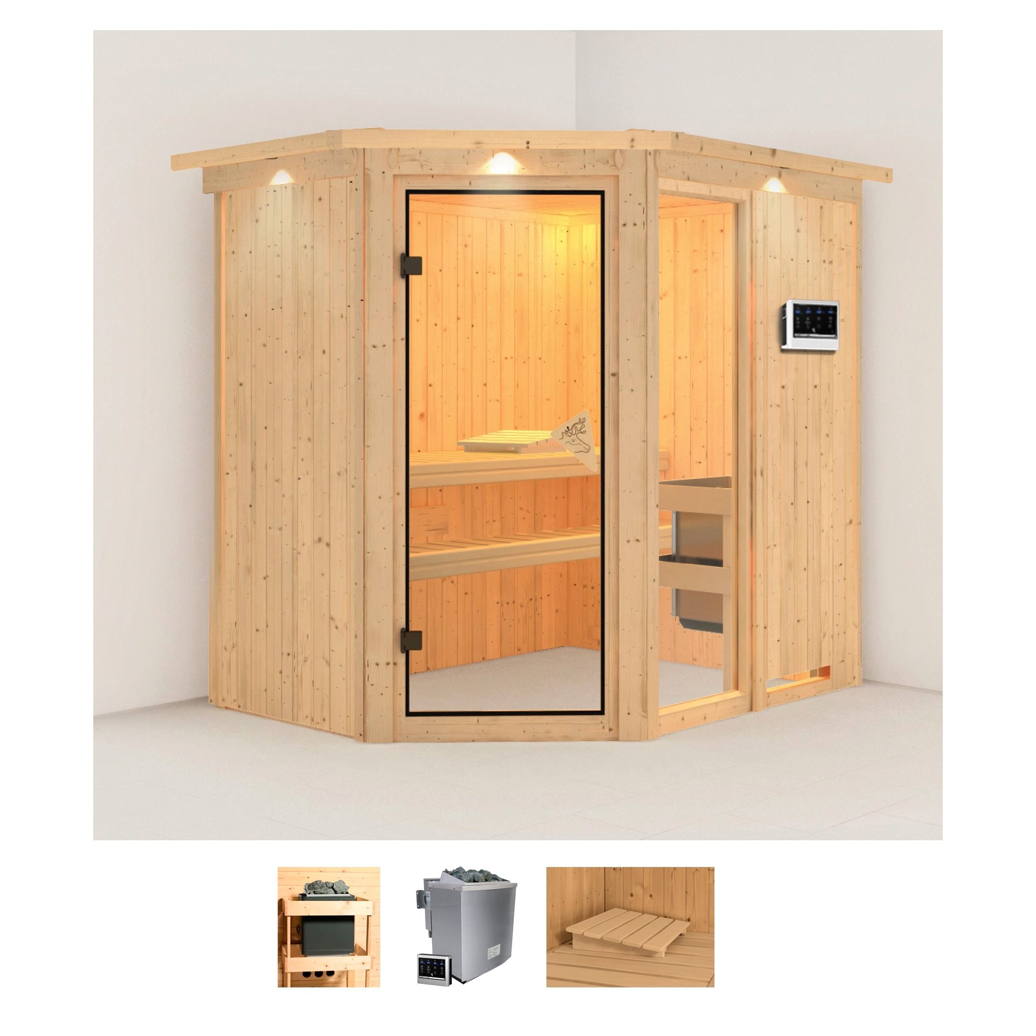 Karibu Sauna "Frigga 1" Set, Ofen 9 kW Bio externe Strg easy