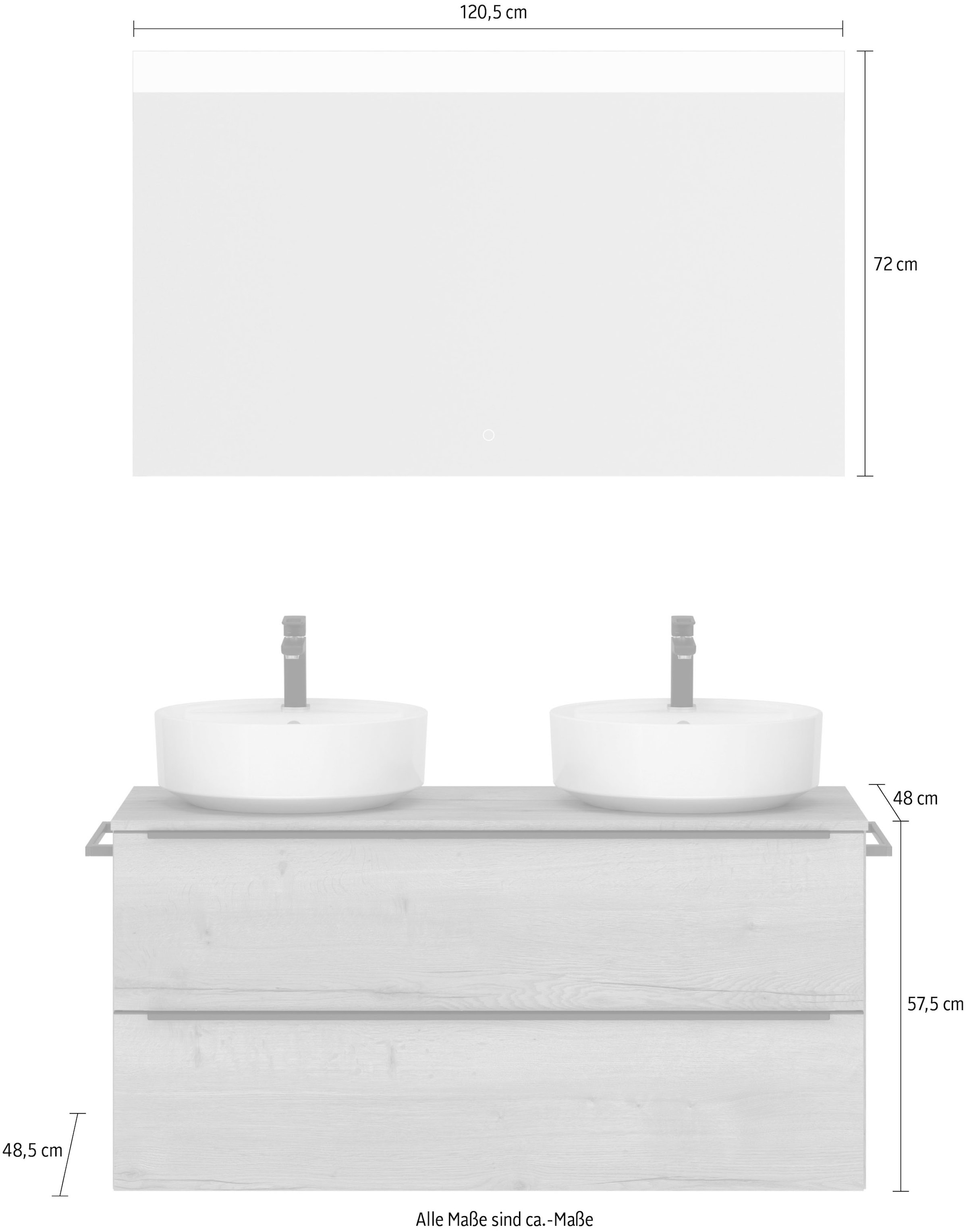 nobilia® Badmöbel-Set »Alvene«, (2 St., vormontiert, mit Soft-Close), inkl. Spiegel mit Touch-Sensor, in vier Breiten