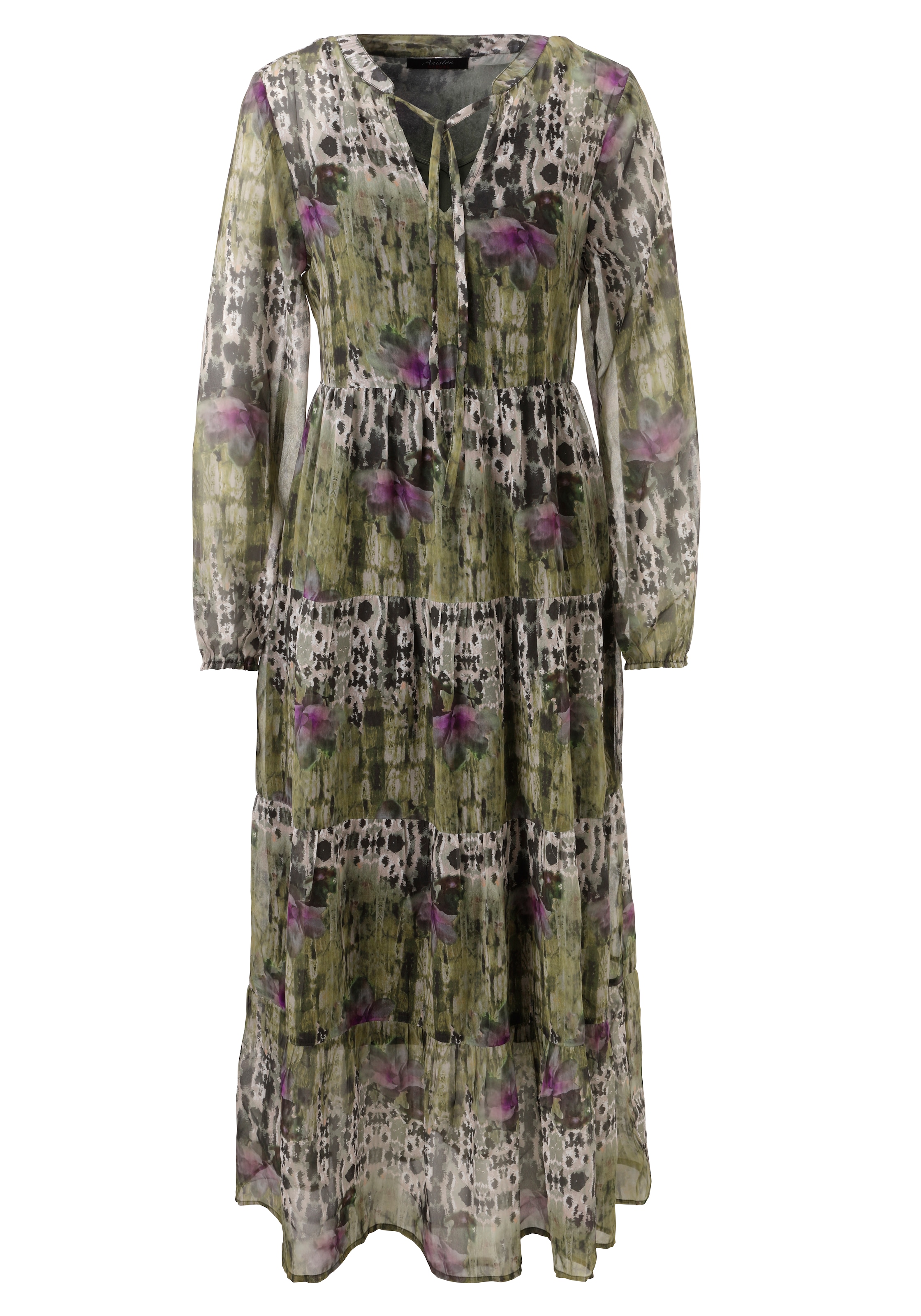 Aniston CASUAL Maxikleid, (mit Unterkleid), mit Batik-Blüten im grafischen Druck - NEUE KOLLEKTION