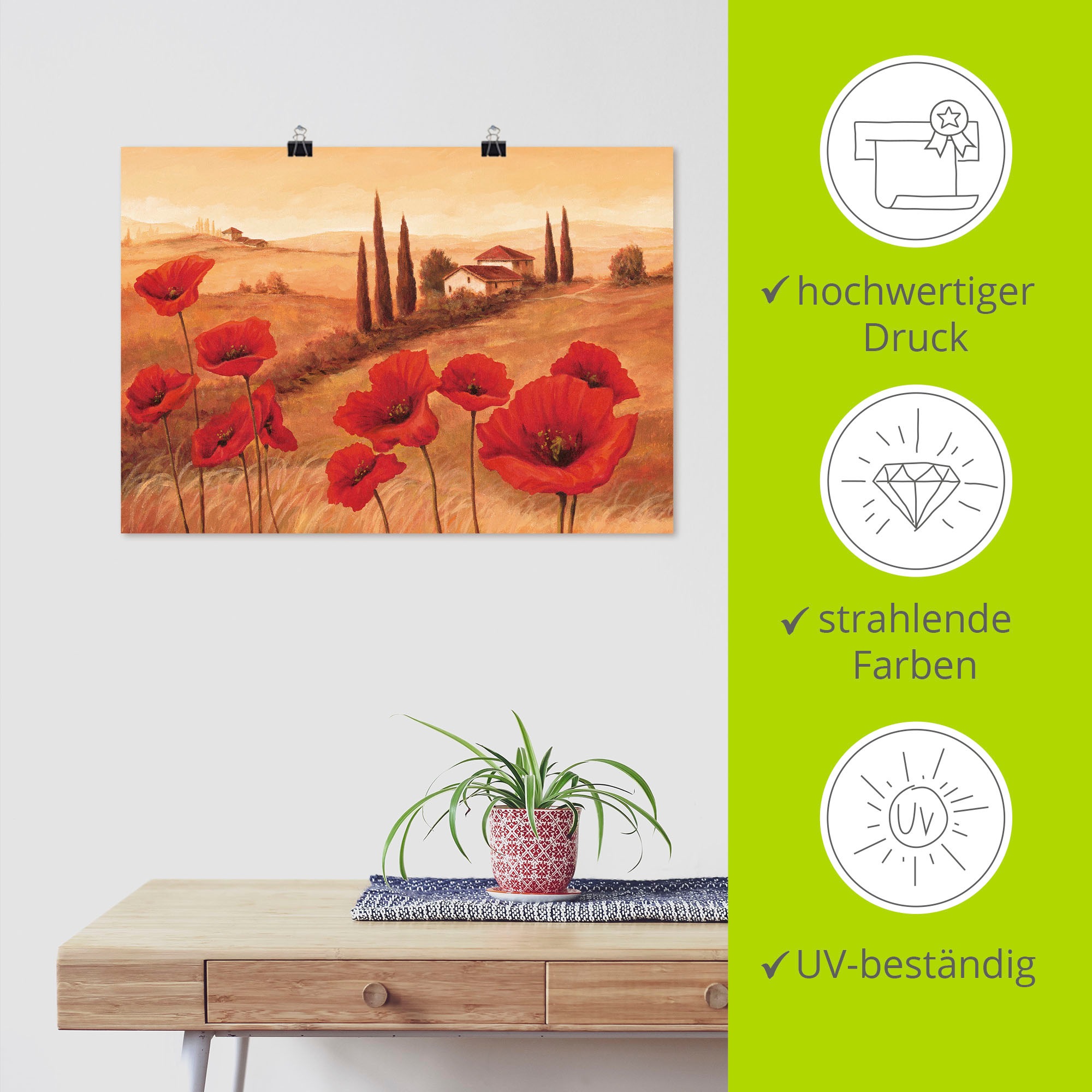 Artland Wandbild »Mohnblumen in der Toskana«, Europa, (1 St.), als Leinwandbild, Poster, Wandaufkleber in verschied. Größen