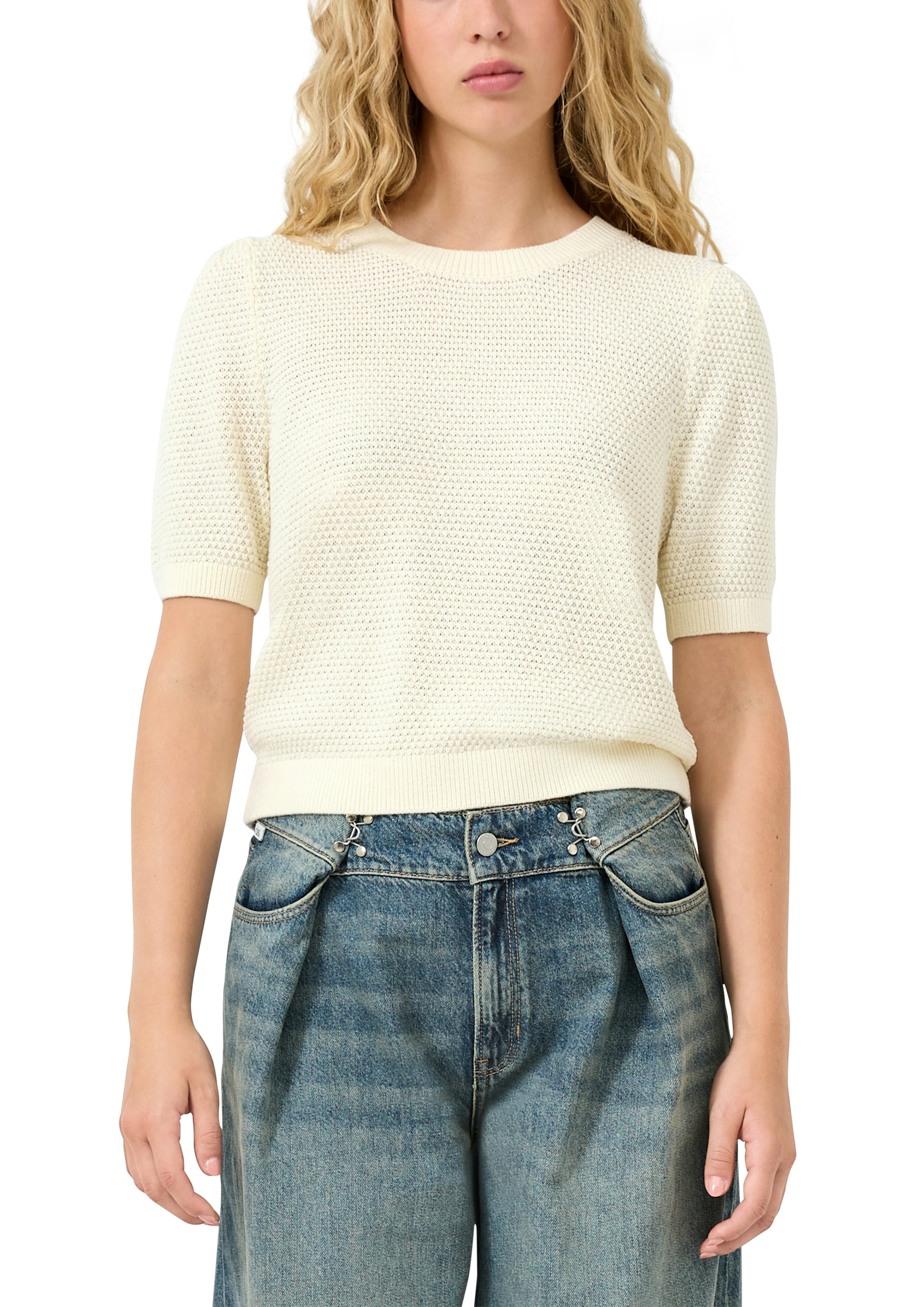 QS Strickpullover Halbarm und in Waben-Optik günstig online kaufen