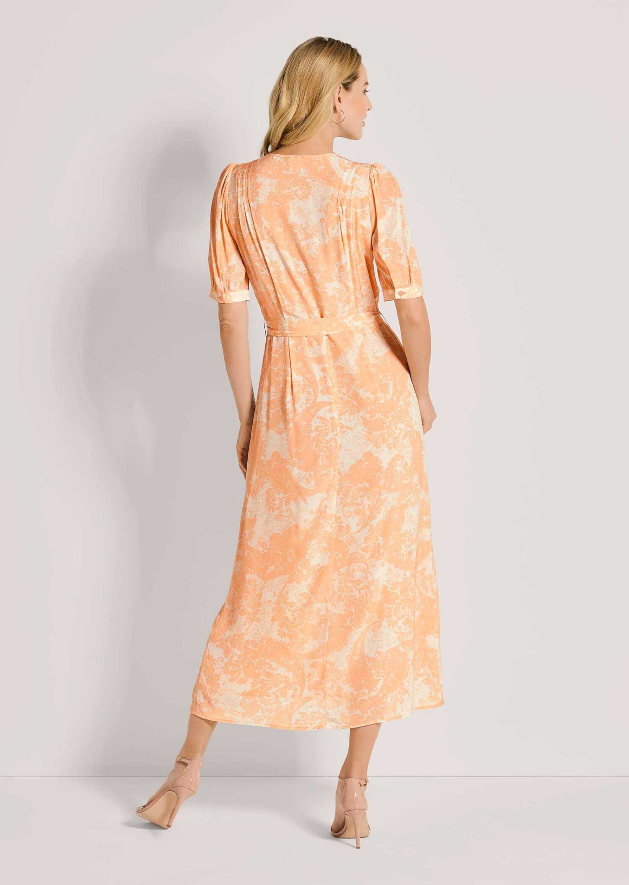 Midikleid MADELEINE "Kleid Durchgeknöpftes Sommerkleid mit floralem Print", Damen, Gr. 48, N + K Gr, weiß (pfirsich, weiß), Obermaterial: 100% Viskose CV., Modern, normal, Kleider Midikleid 3