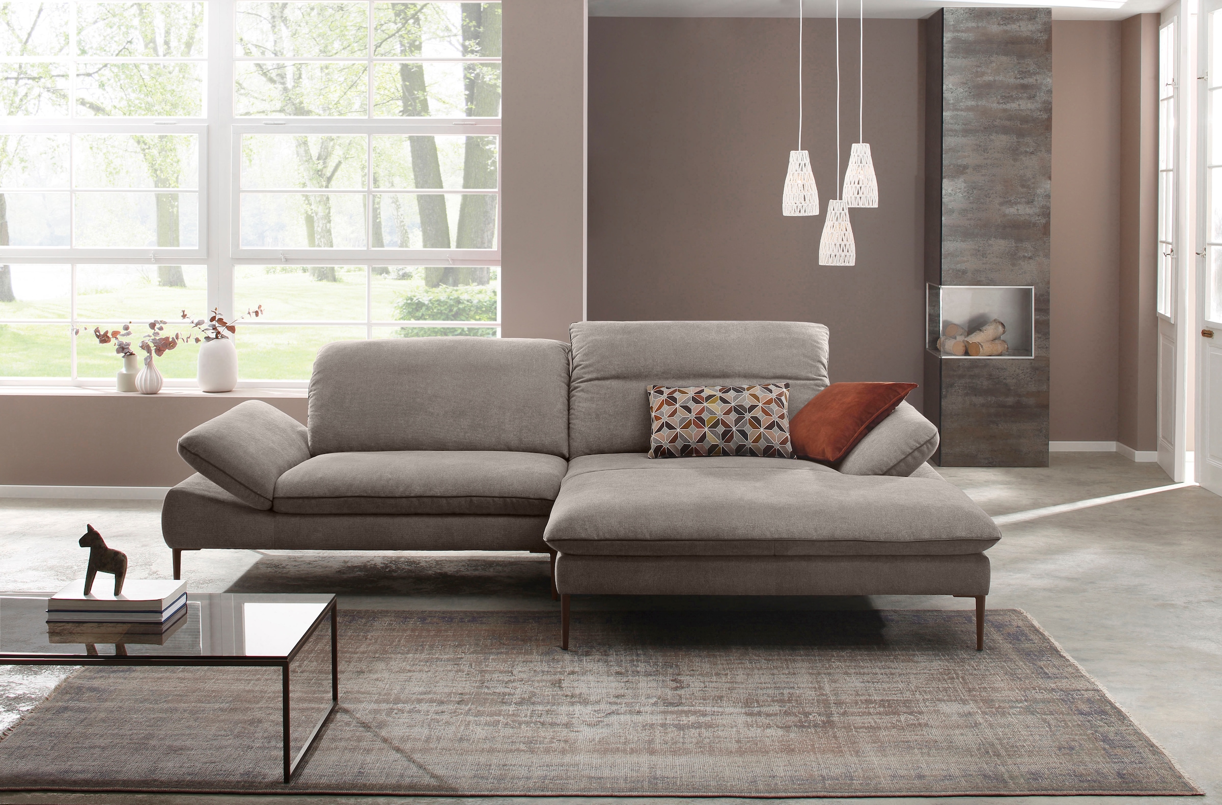 W.SCHILLIG Ecksofa »enjoy&MORE, Designsofa, elegant und bequem, L-Form«, Sitztiefenverstellung, Füße bronze pulverbeschichtet, Breite 294 cm