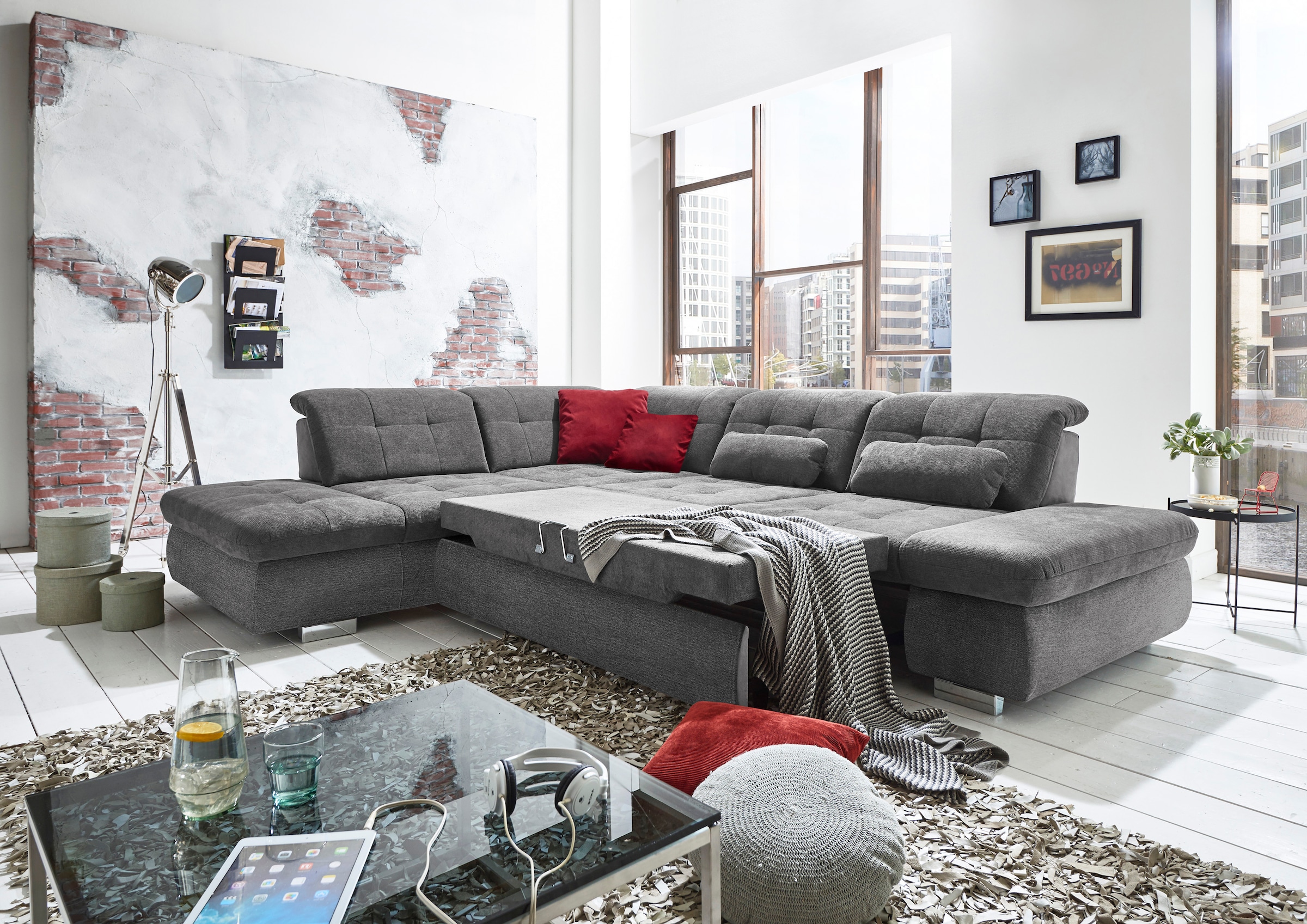 Die PlanBar Ecksofa "MP-IN17004 L-Form" wahlweise mit Bettfunktion, Sitztie günstig online kaufen