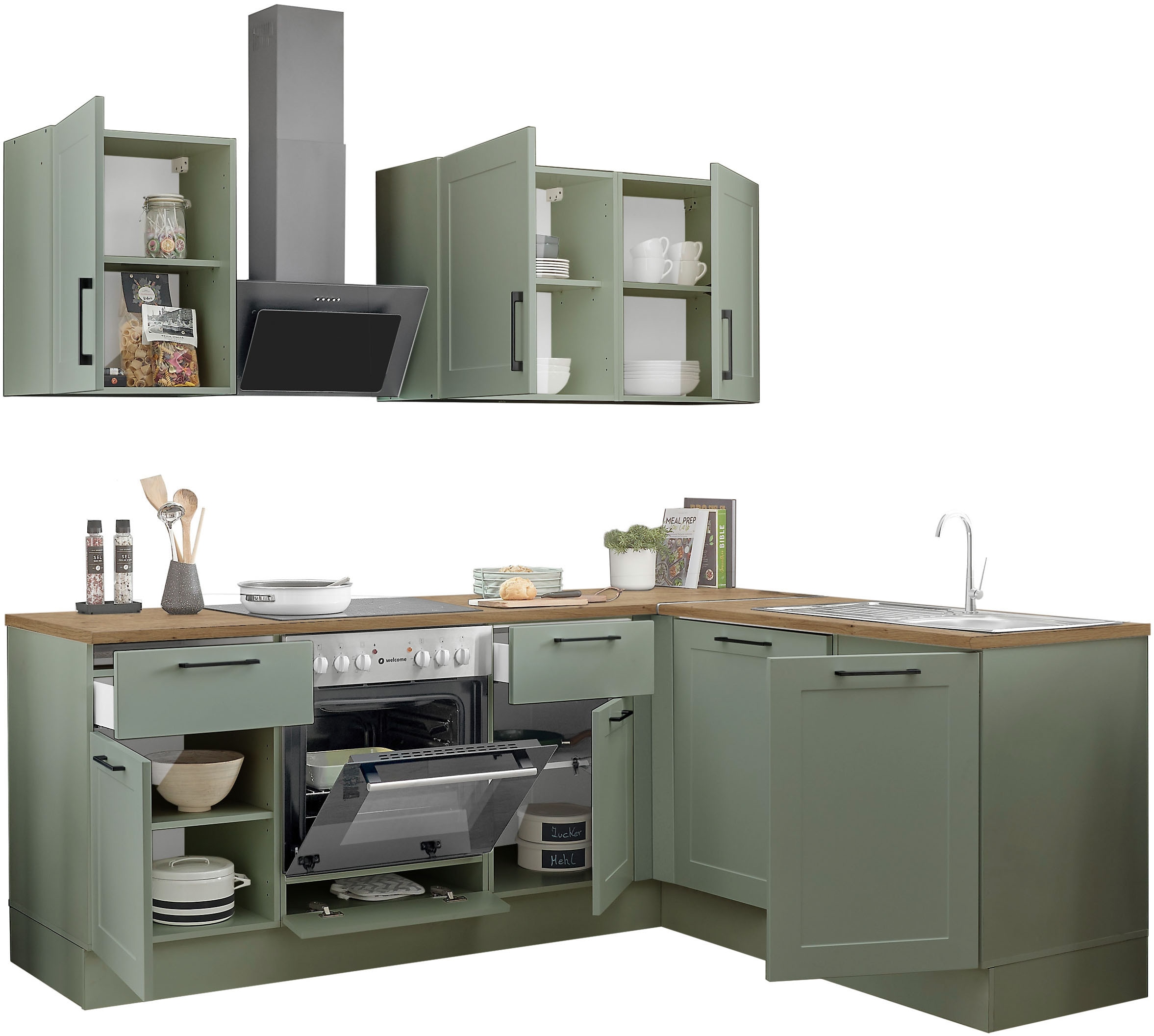 BASIC by Balculina Winkelküche »Marsi«, Stellmaße 220x175 cm, wahlweise mit E-Geräten, Soft-Close-Funktion