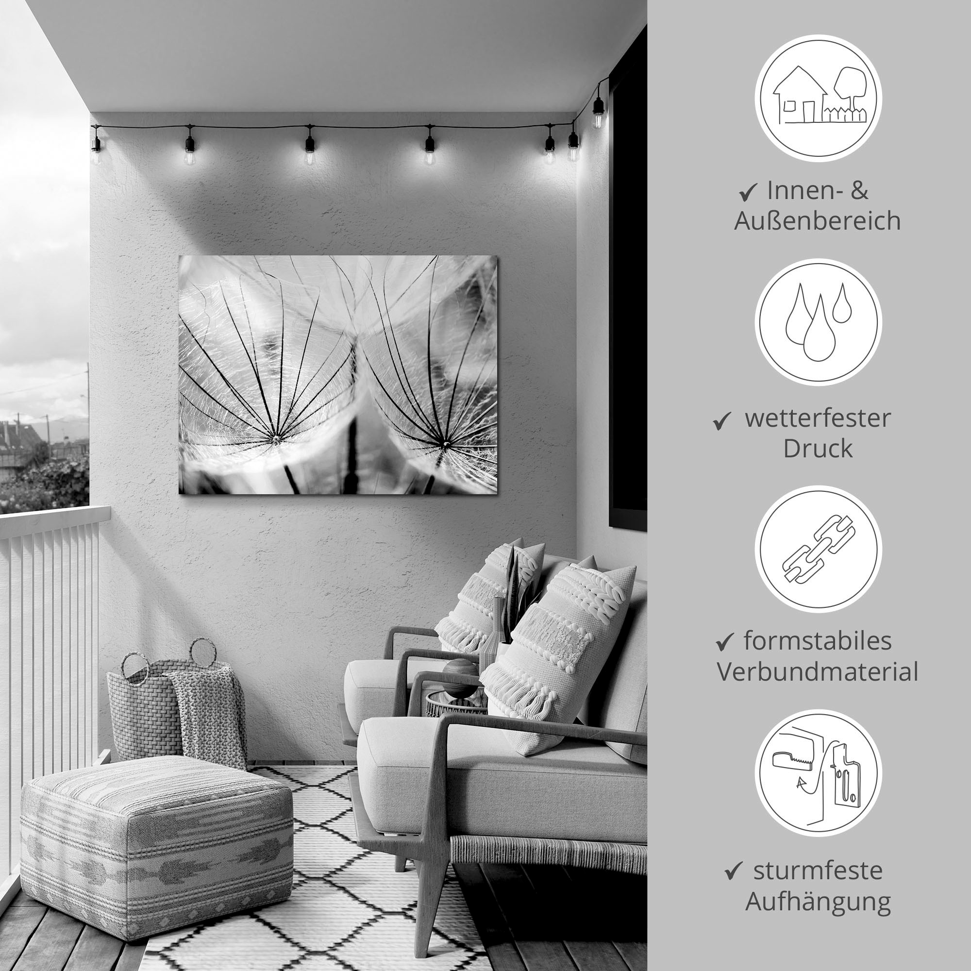 Artland Wandbild »Pusteblume in schwarzweiß«, Blumen, (1 St.), als Alubild, Outdoorbild, Leinwandbild, Poster, Wandaufkleber