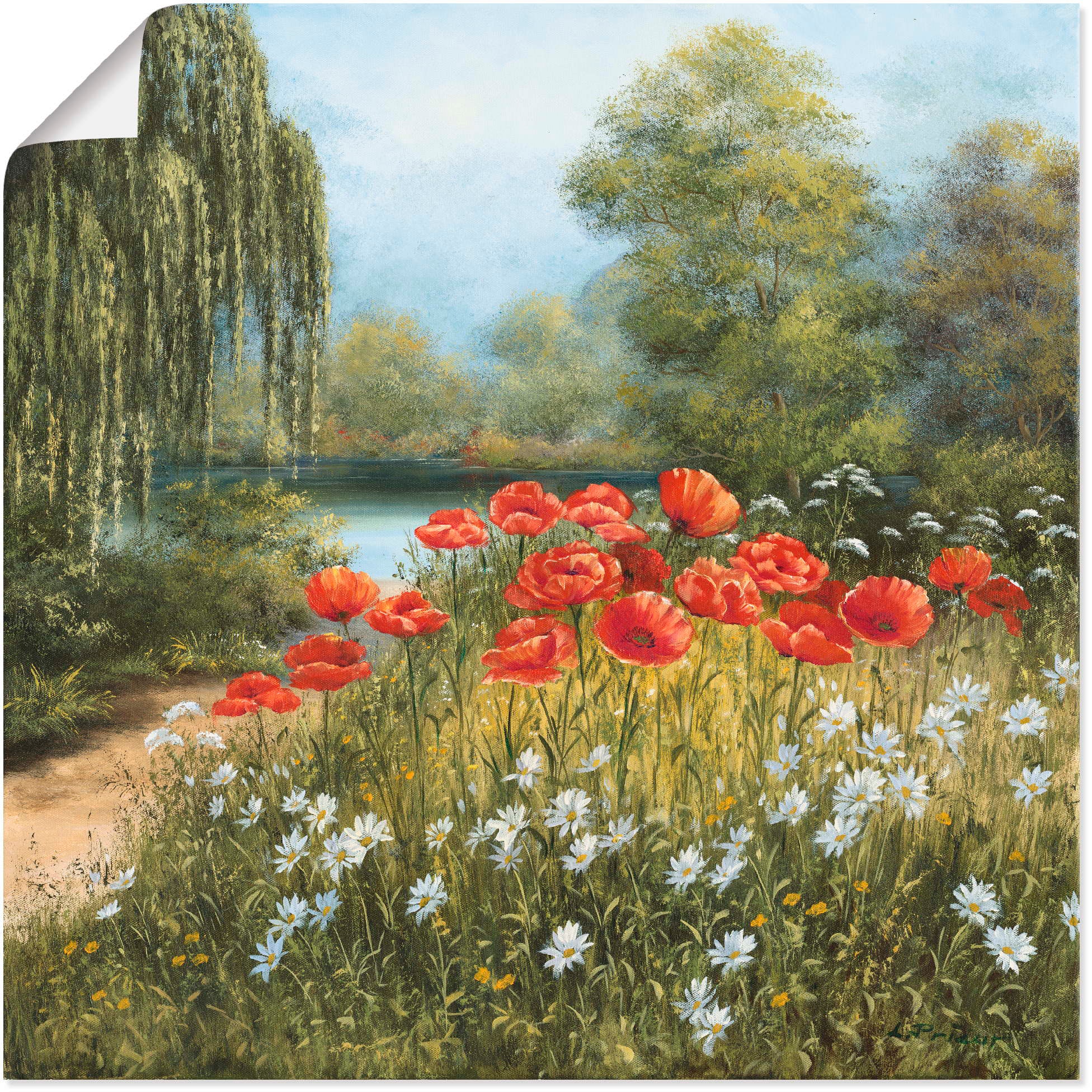 Artland Wandbild "Mohnwiese am See" Blumenwiese 1 Stk. tlg. als Alubild, Ou günstig online kaufen