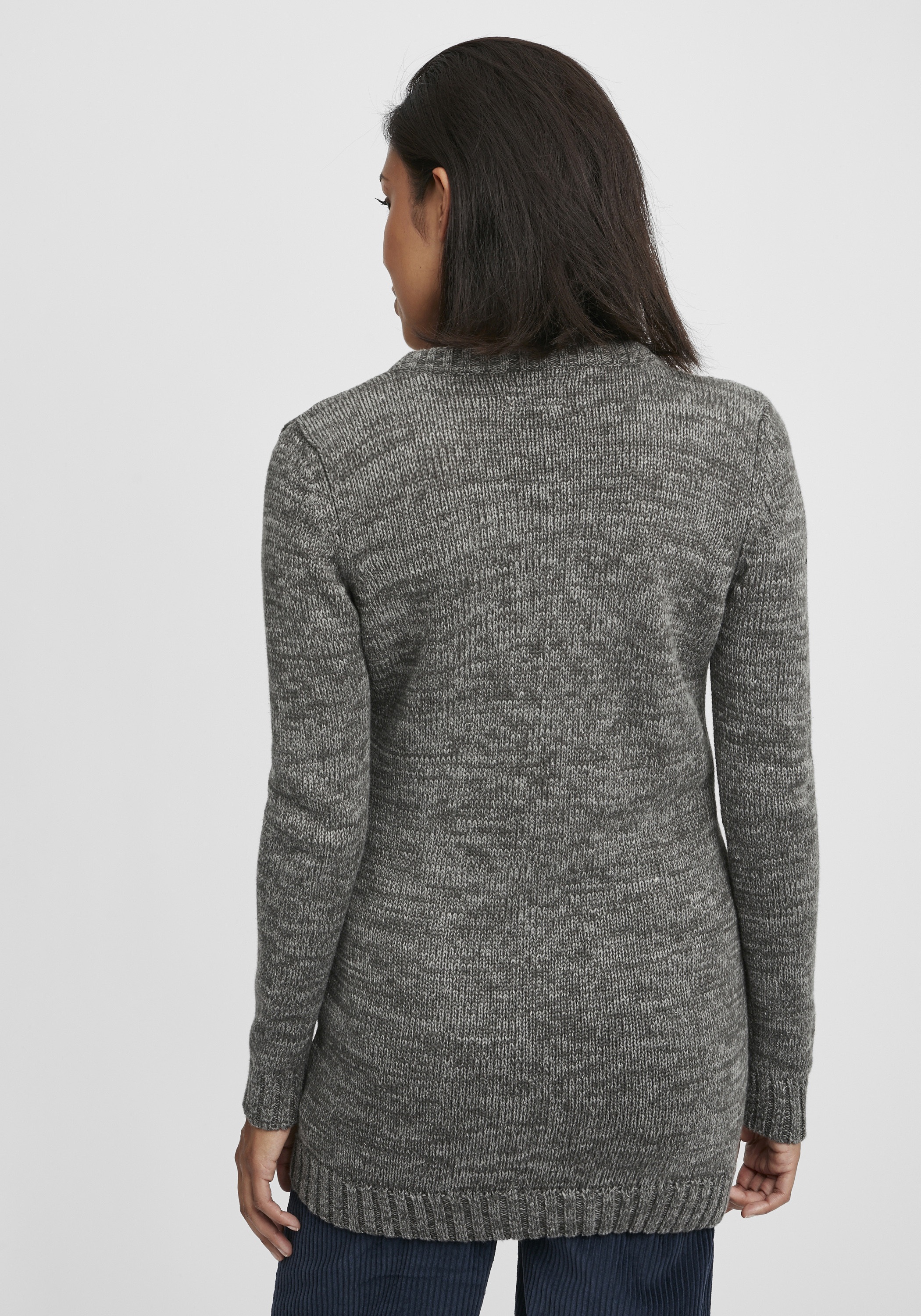 Strickjacke OXMO "Strickjacke OXHilemona", Damen, Gr. M, grau (dunkelgrau), Obermaterial: 100% Baumwolle CO., Strickjacken Strickjacke 3