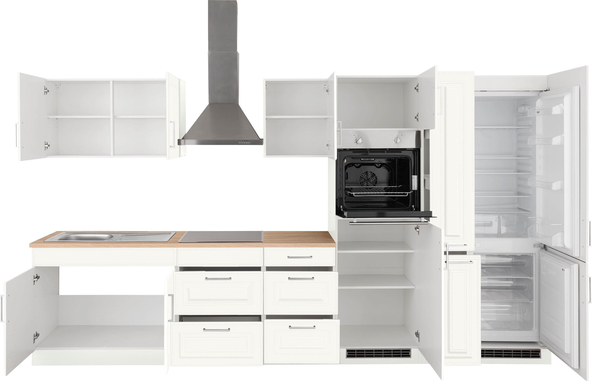 KOCHSTATION Küchenzeile »KS-Stockholm« Breite 360 cm, mit hochwertigen MDF Fronten im Landhaus-Stil