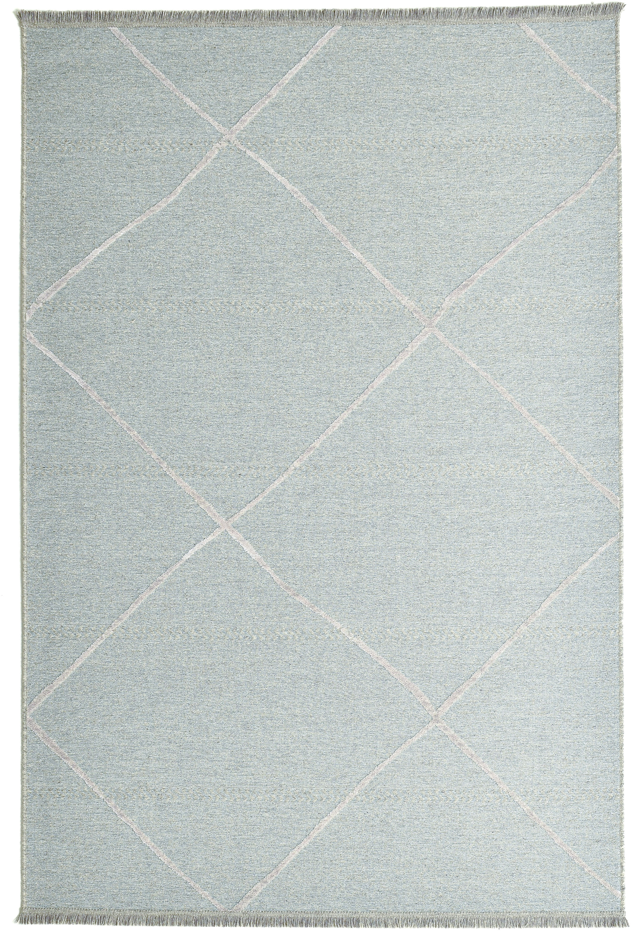 Thumbnail - Sansibar Teppich "Braderup", rechteckig, 2 mm Höhe, Flachgewebe, modernes Scandi Design, Motiv Rauten, mit Fransen