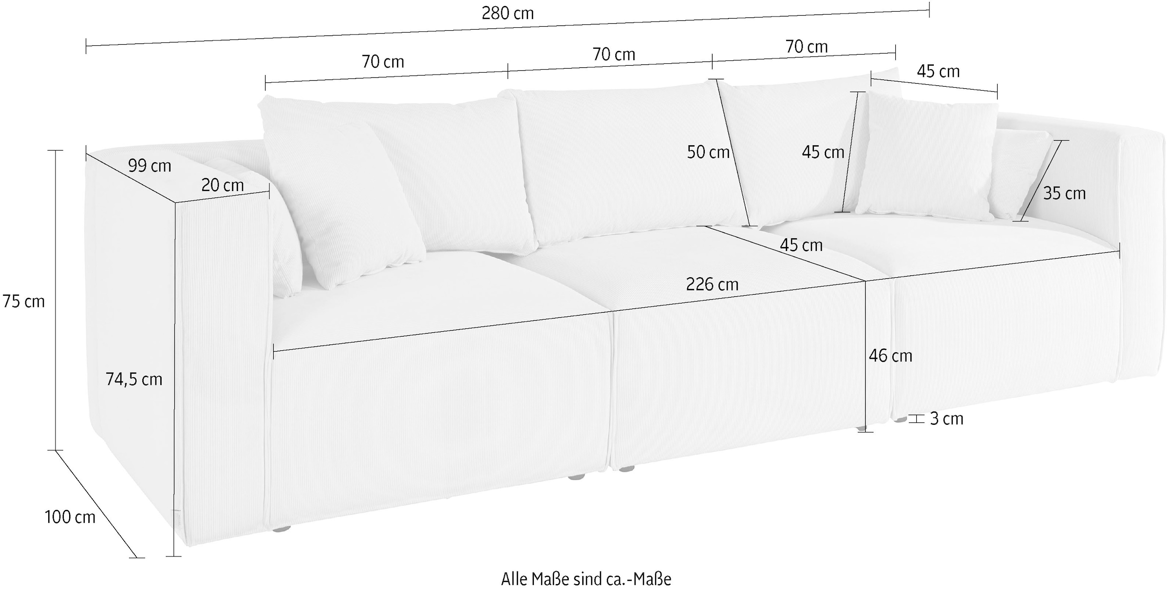 Guido Maria Kretschmer Home&Living 3-Sitzer »Comfine«, zusammengesetzt aus Modulen, in 3 Bezugsqualitäten