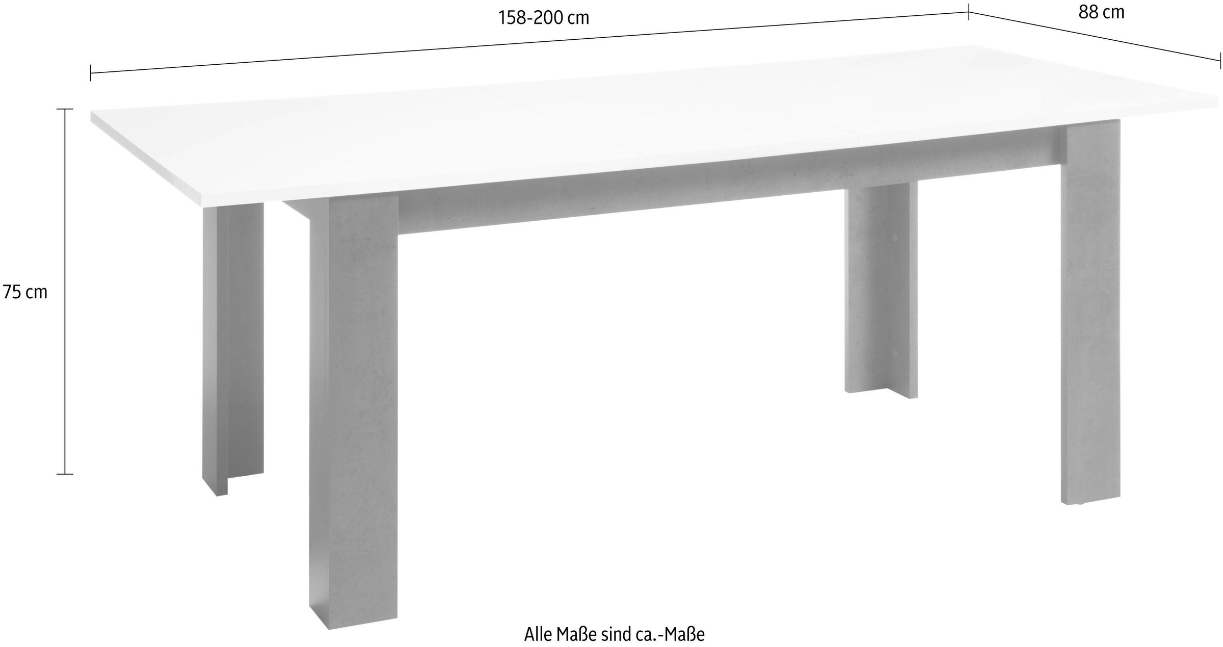 Esstisch HOME AFFAIRE "Etero", weiß (tischgestell: schwarz concret, platte: weiß mdf hg), B:158cm, Tische, Esstisch, Breite 158-200 cm ausziehbar 3