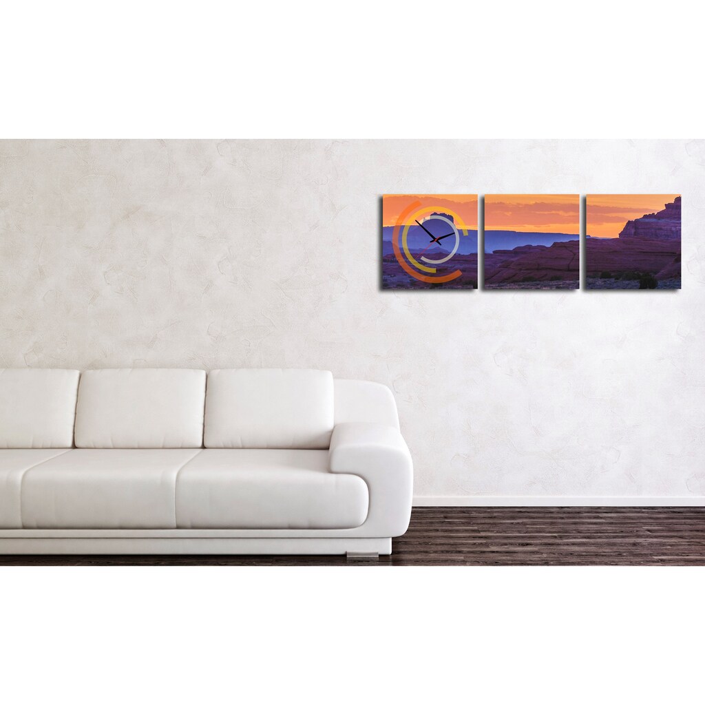 Conni Oberkircher´s Bild mit Uhr »Violet Rocks - Berge im Sonnenuntergang«, Berge, (Set, (Set 3), mit dekorativer Uhr, Panorama, Entspannung, Natur