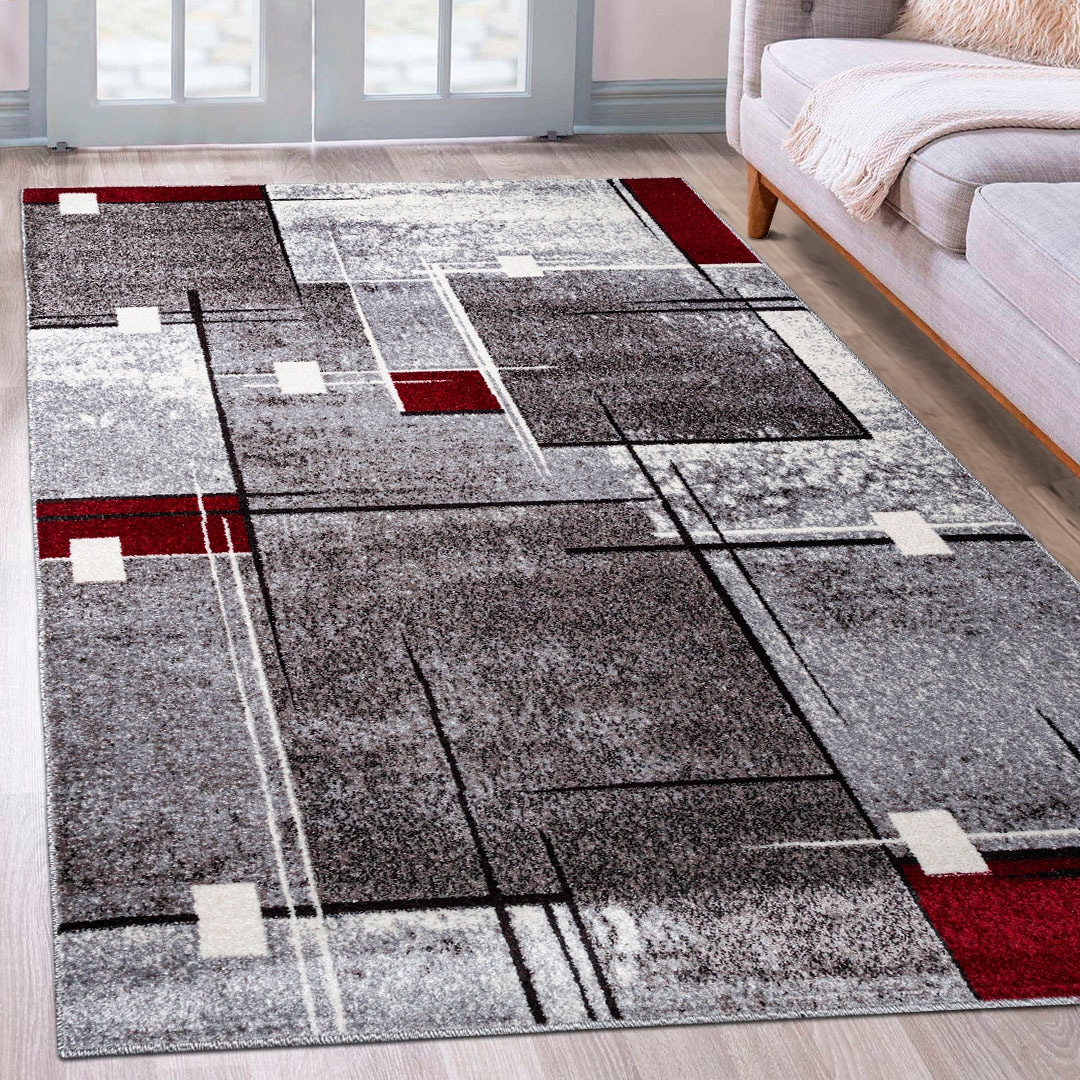Teppich OTTO HOME "Deblin" Gr. 4, rot, B:160cm H:9mm L:230cm, Kunstfaser, Teppiche, Teppich, weicher Flor, Kurzflor, Karo-Design, modern, geometrisches Muster