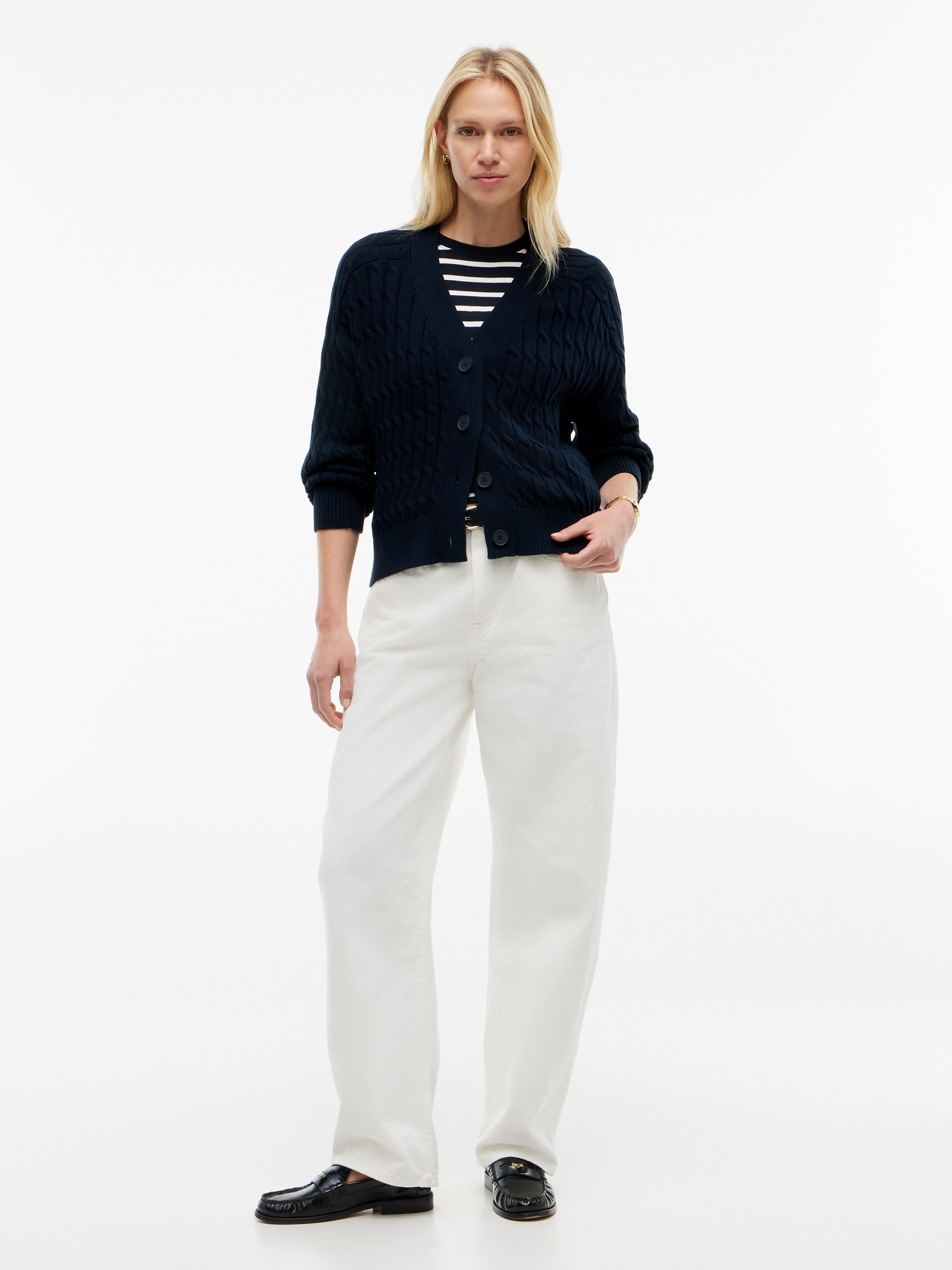 Tommy Hilfiger Strickjacke »MID GG CABLE V-NK LS CARDI« Baumwolle, mit Zopfstrickmuster