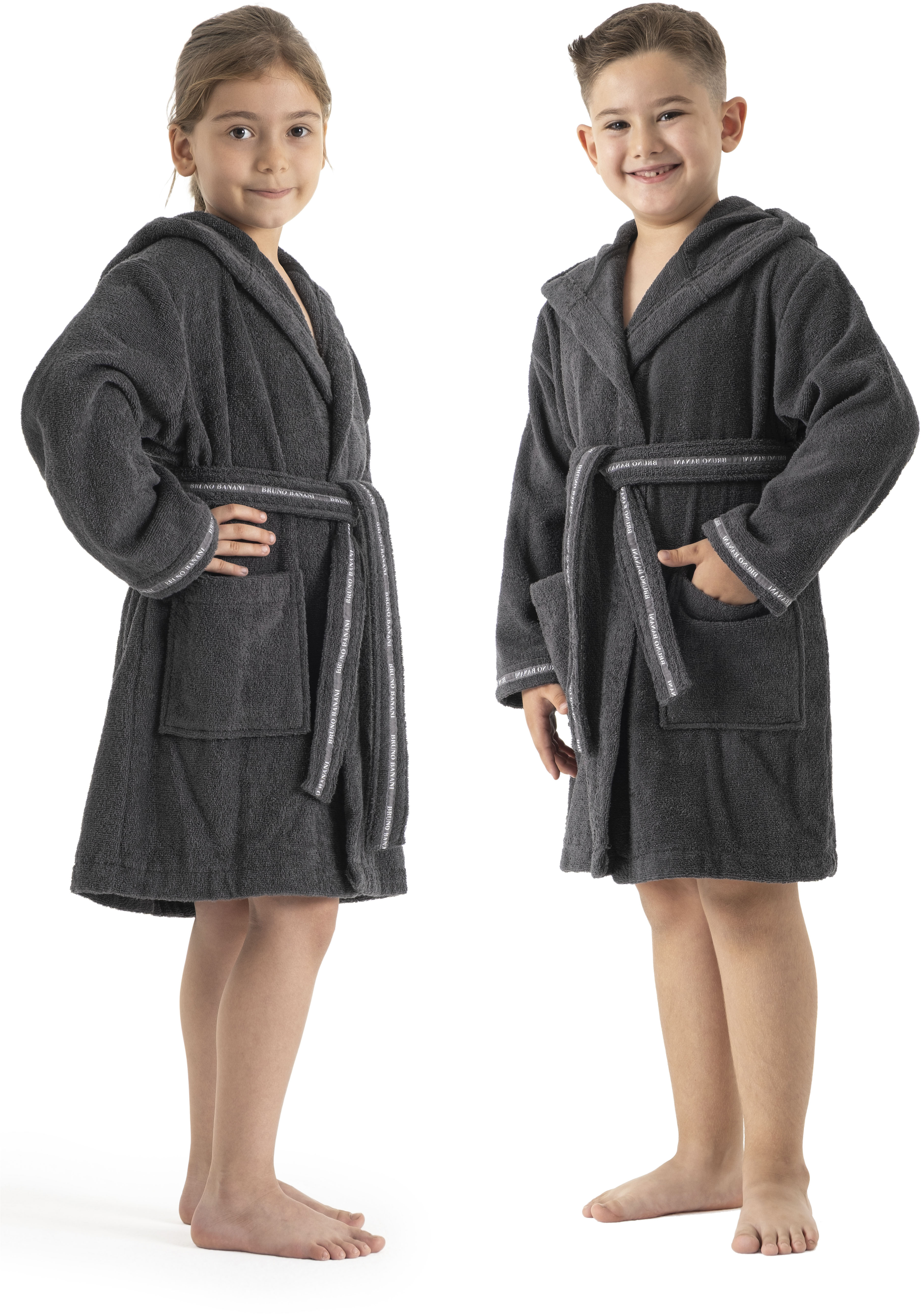 Bruno Banani Kinderbademantel "Danny, Ideal für Zuhause, Schwimmbad oder im Urlaub" 1 Stk. mit Logostreifen, aus 100% Baumwolle