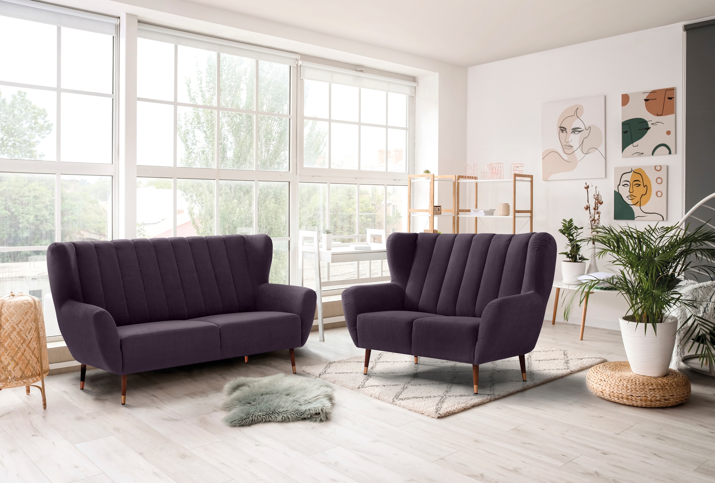 exxpo - sofa fashion 3-Sitzer »Polly, bequem mit hoher Rückenlehne, hohe Füße, Ohrensesselcouch«, Küchensofa, mit hochwertigen Bezügen