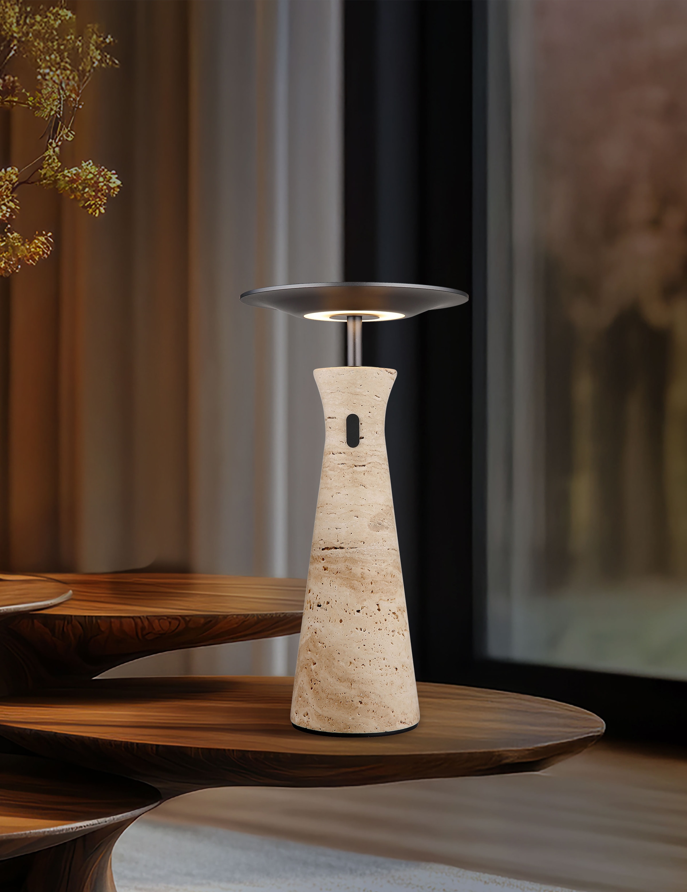 GLOBO LIGHTING LED Tischleuchte »TRAVERTIN« LED-Modul 1 Stk. Warmweiß Travertinstein Sockel