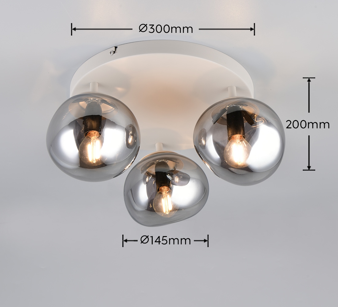 s.Oliver Deckenleuchte »ANJELLA, Deckenlampe exkl 3x E14 max 10W, in warm grey + smoke Glas,«, 3 flammig, Leuchtmittel E14 | Leuchtmittel wechselbar, mit mundgeblasenen Glas Lampenschirmen in rauchgrau, Ø gesamt 40cm