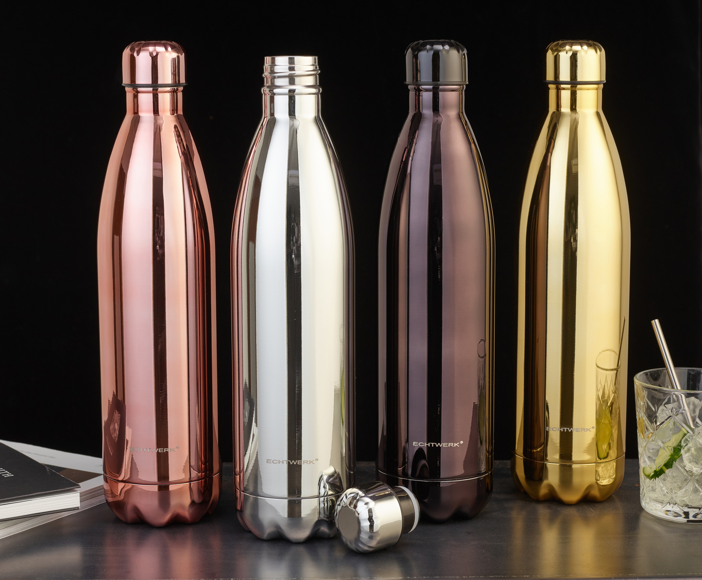 ECHTWERK Isolierflasche »Shiny«, Trinkflasche, Klavierlackoptik, aus hochwertigem Edelstahl, BPA-Frei
