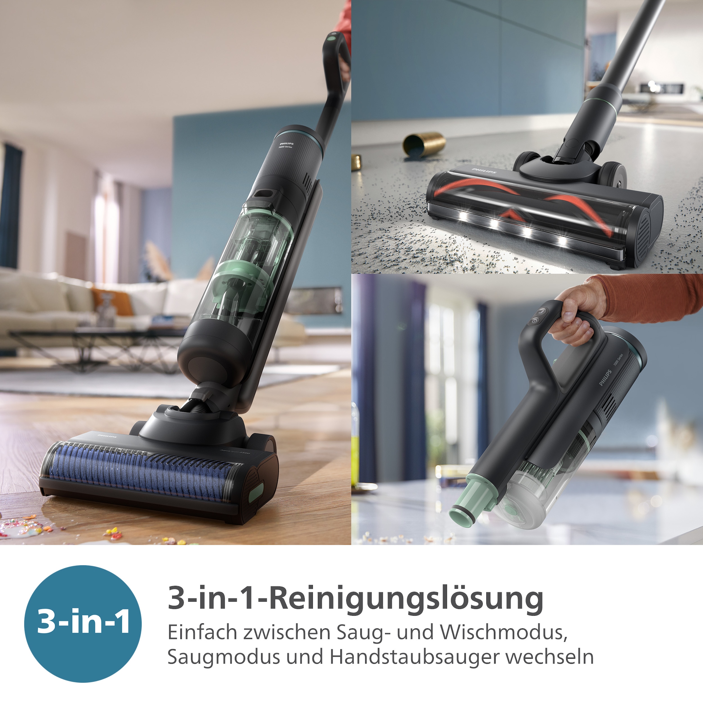 Philips Nass-Trocken-Akkusauger »AquaTrio Cordless 7000 Series XW7263/11«, 3-in-1-Reinigungslösung, mit automatischem Reinigungssystem