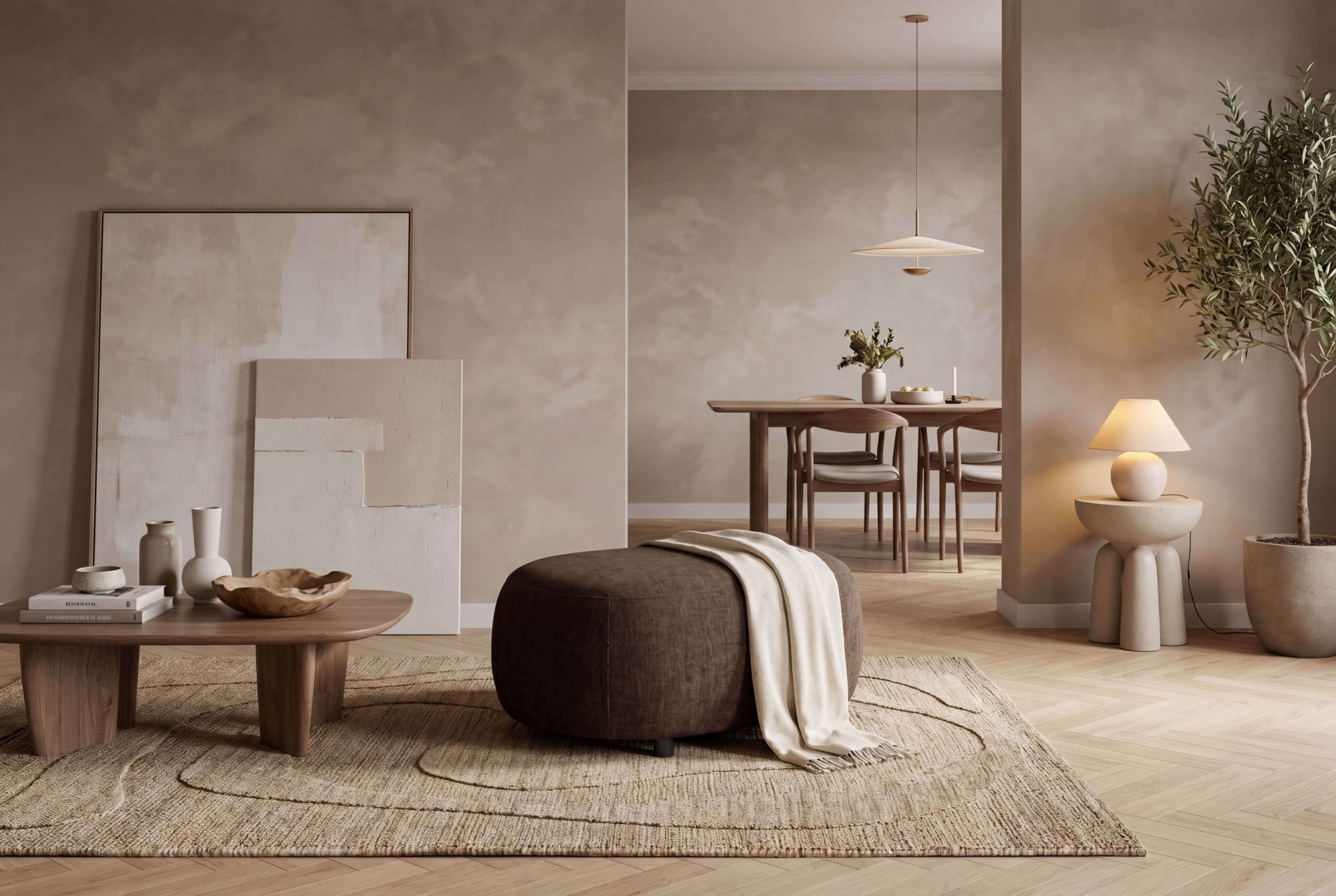 OTTO home Polsterhocker "OSTRUP, Naturtöne, Boucle oder Chenille" 90x64 cm, organische Form mit sanften Rundungen