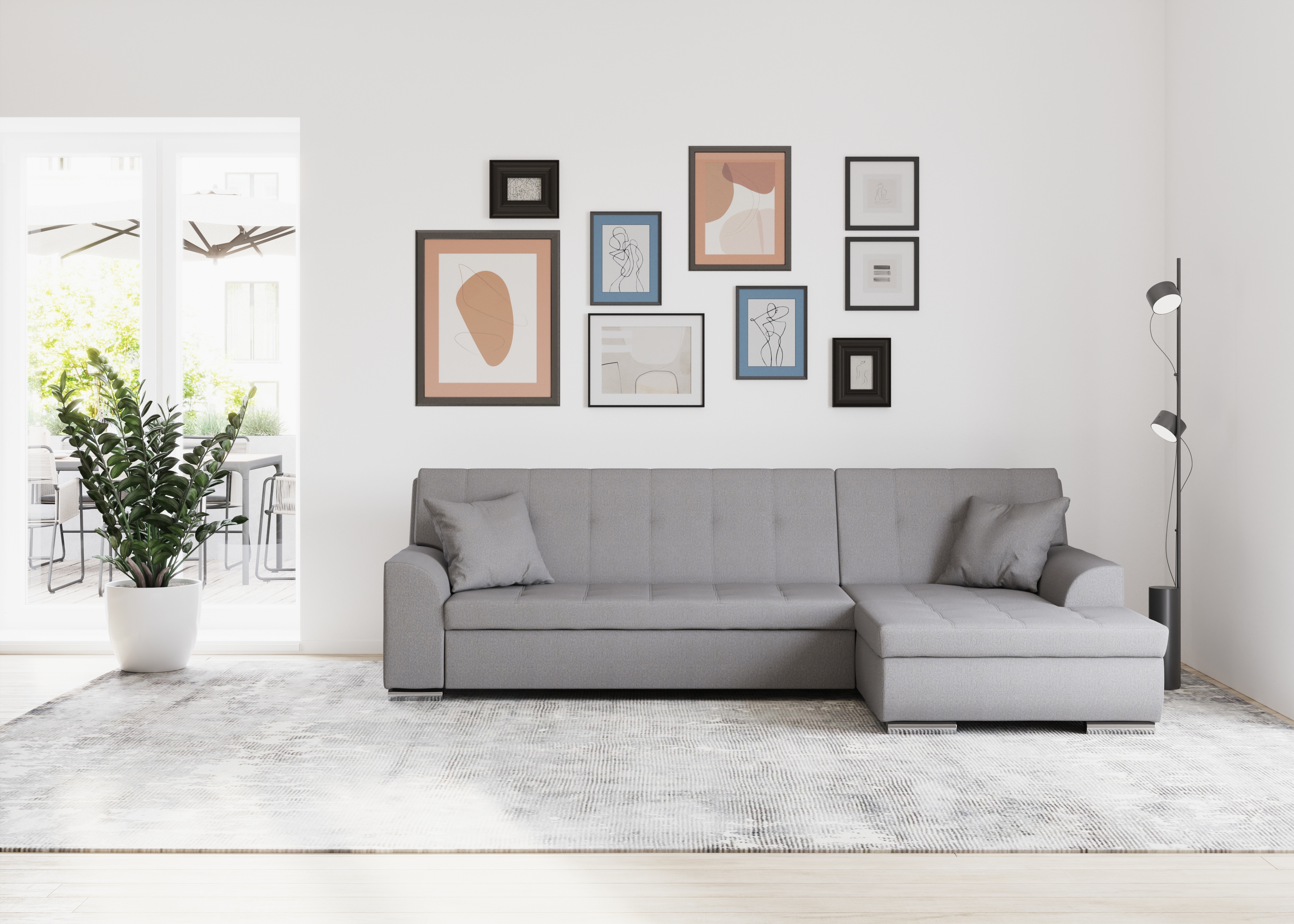 DOMO collection Ecksofa "TREVISO viele Bezüge, auch in Cord, L-Form, 267x178 cm" wahlw. mit Bettfunktion, inkl. Zierkissen, Unser Dauertiefpreis