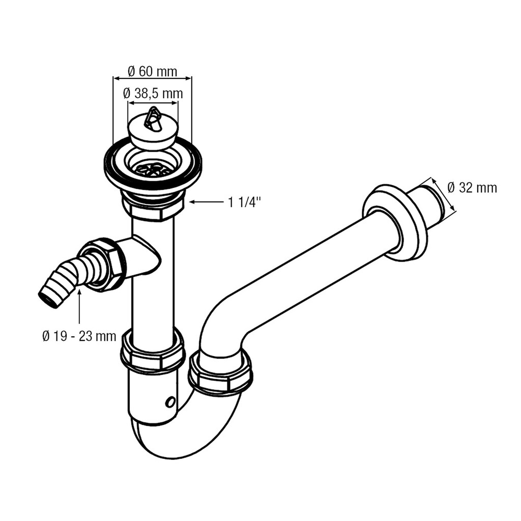 CORNAT Siphon »1 1/4 Zoll x 32 mm - Mit Geräteanschluss & Ablaufventil«