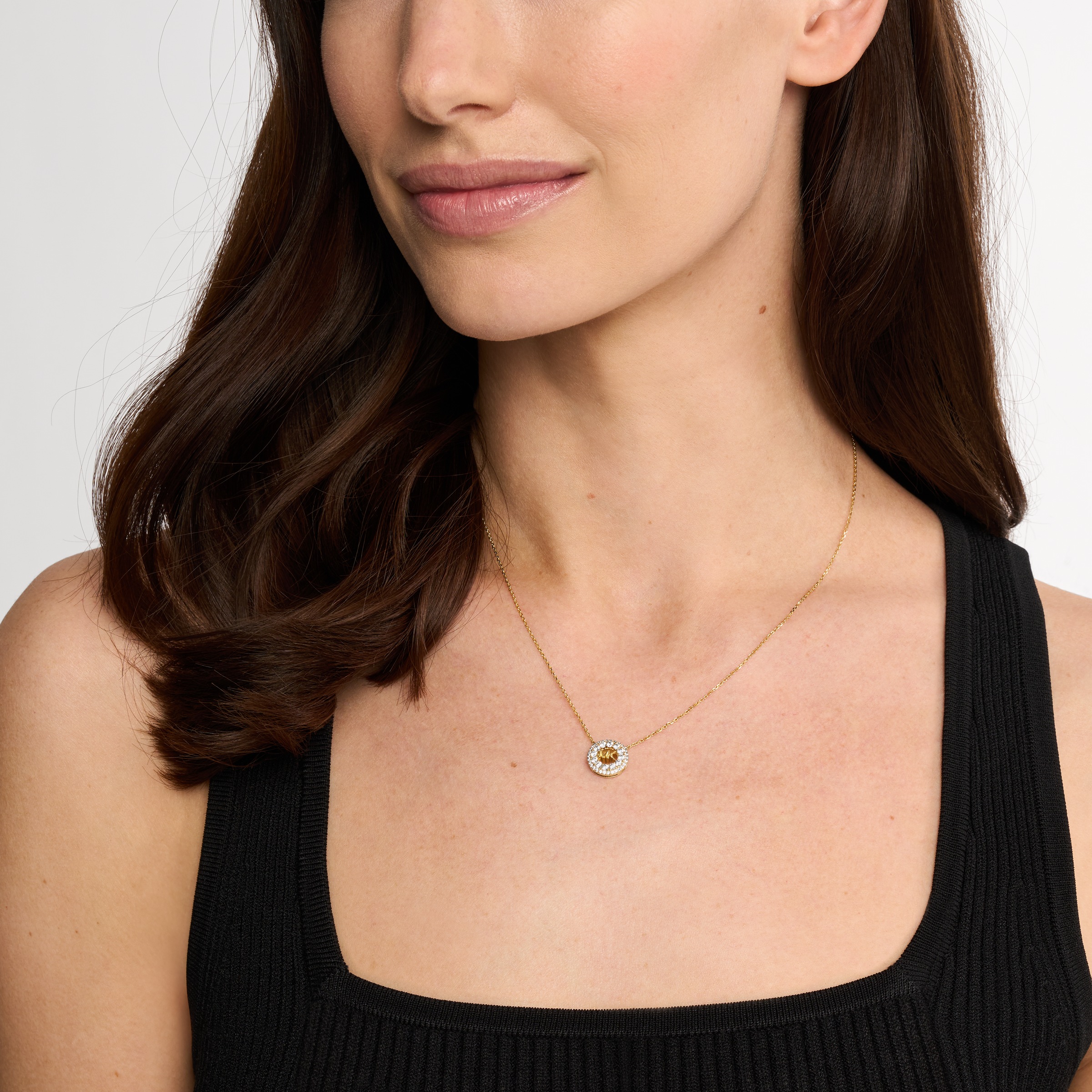 Kette mit Anhänger MICHAEL KORS "Schmuck Geschenk Silber 925 Halsschmuck PREMIUM", gold (gelbgoldfarben, kristallweiß), Halsketten, Damen, Silber 925 (Sterlingsilber), L: 45,5 B: 1mm, mit Zirkonia (synth.), B:1mm 2
