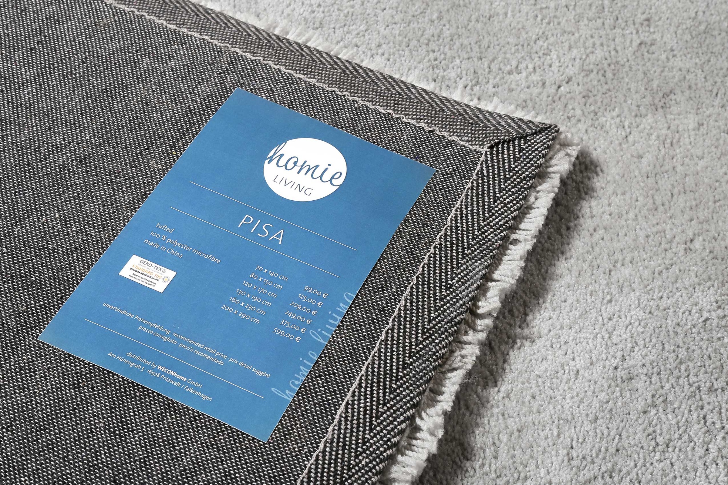 Teppich HOMIE LIVING "Pisa", grau (hellgrau), B:70cm H:25mm L:140cm, Polyester, Teppiche, Teppich, Hochflor, Microfaser, uni, weich, Shaggy, Wohnzimmer, Schlafzimmer 3