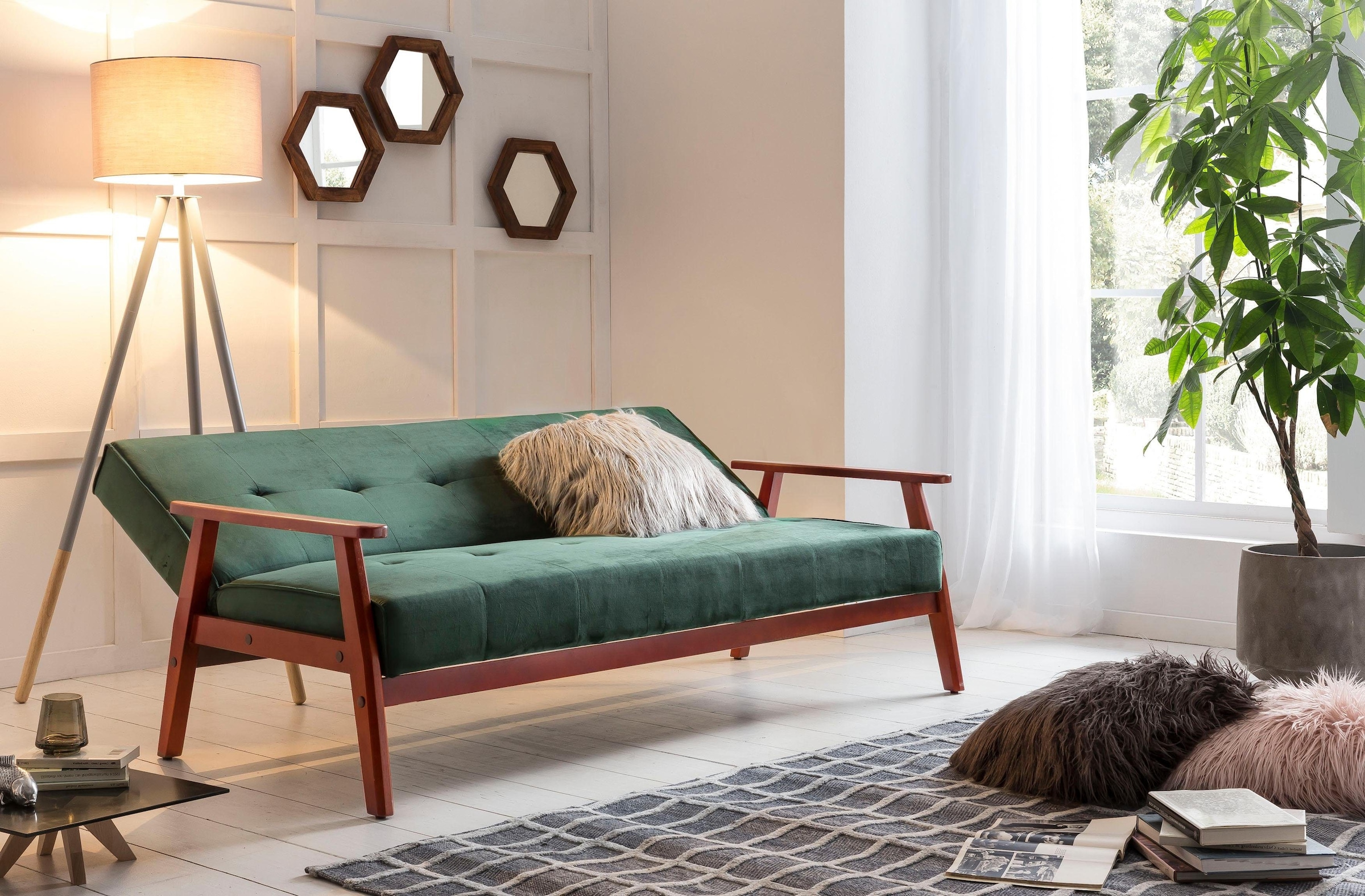 SalesFever Schlafsofa »Skagen, Sofa, 3-Sitzer«, mit Holzgestell, 60° Relax- und Schlaffunktion, Breite 190 cm