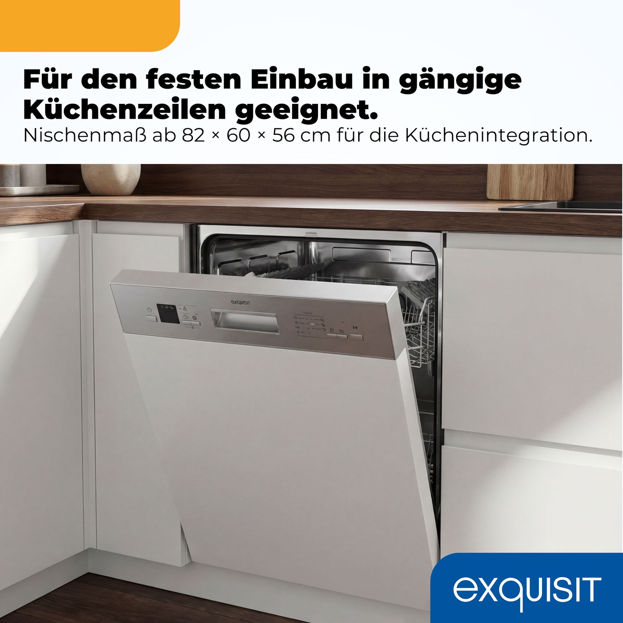 exquisit teilintegrierbarer Geschirrspüler 6312 »EGSP6312-EB-030E inox« 11 l 12 tlg. Maßgedecke 12 Maßgedecke & flüsterleise 49 dB – stark und angenehm ruhig