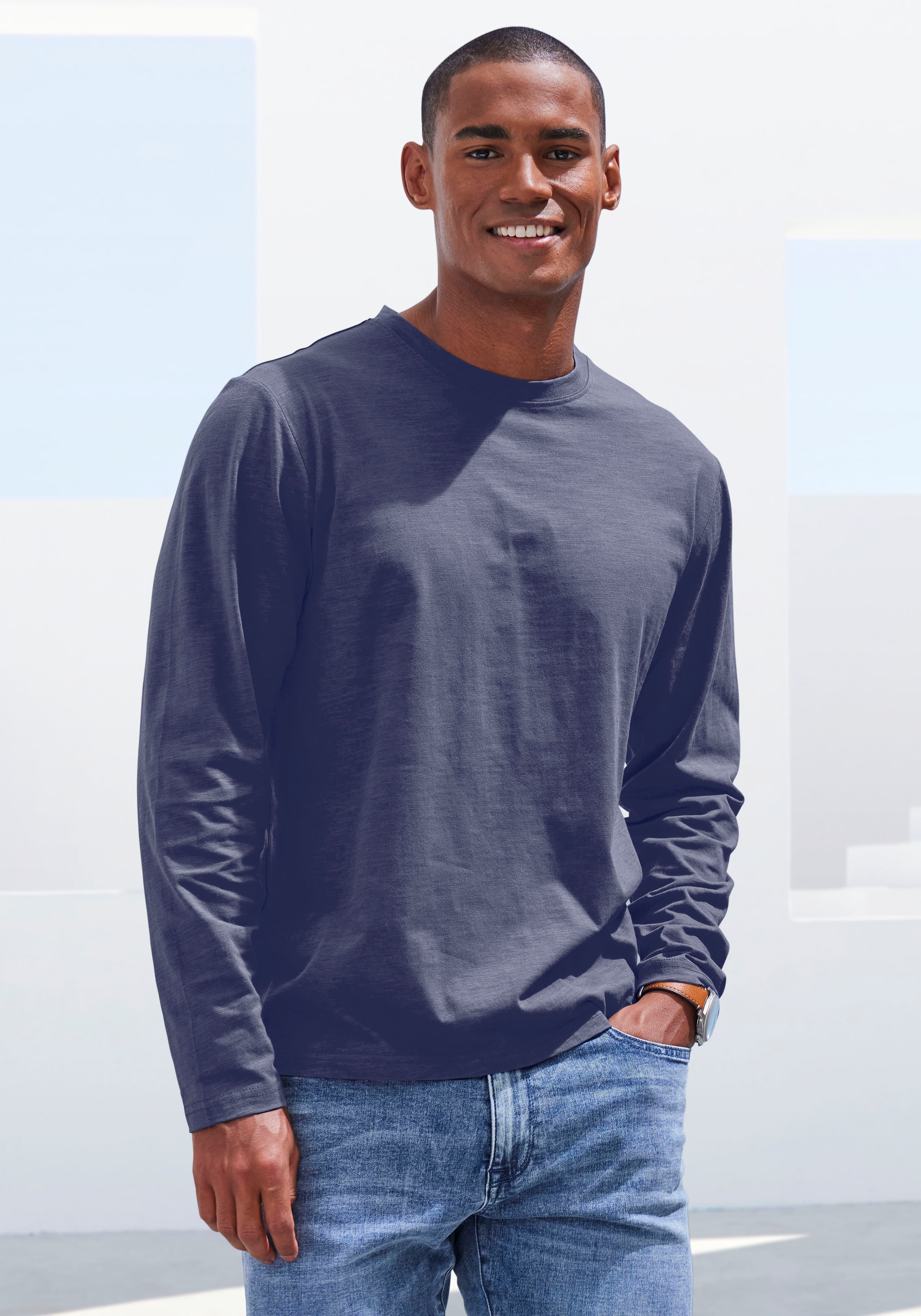 John Devin Langarmshirt "mit Slub-Garn Struktur", Longsleeve aus leichter, günstig online kaufen