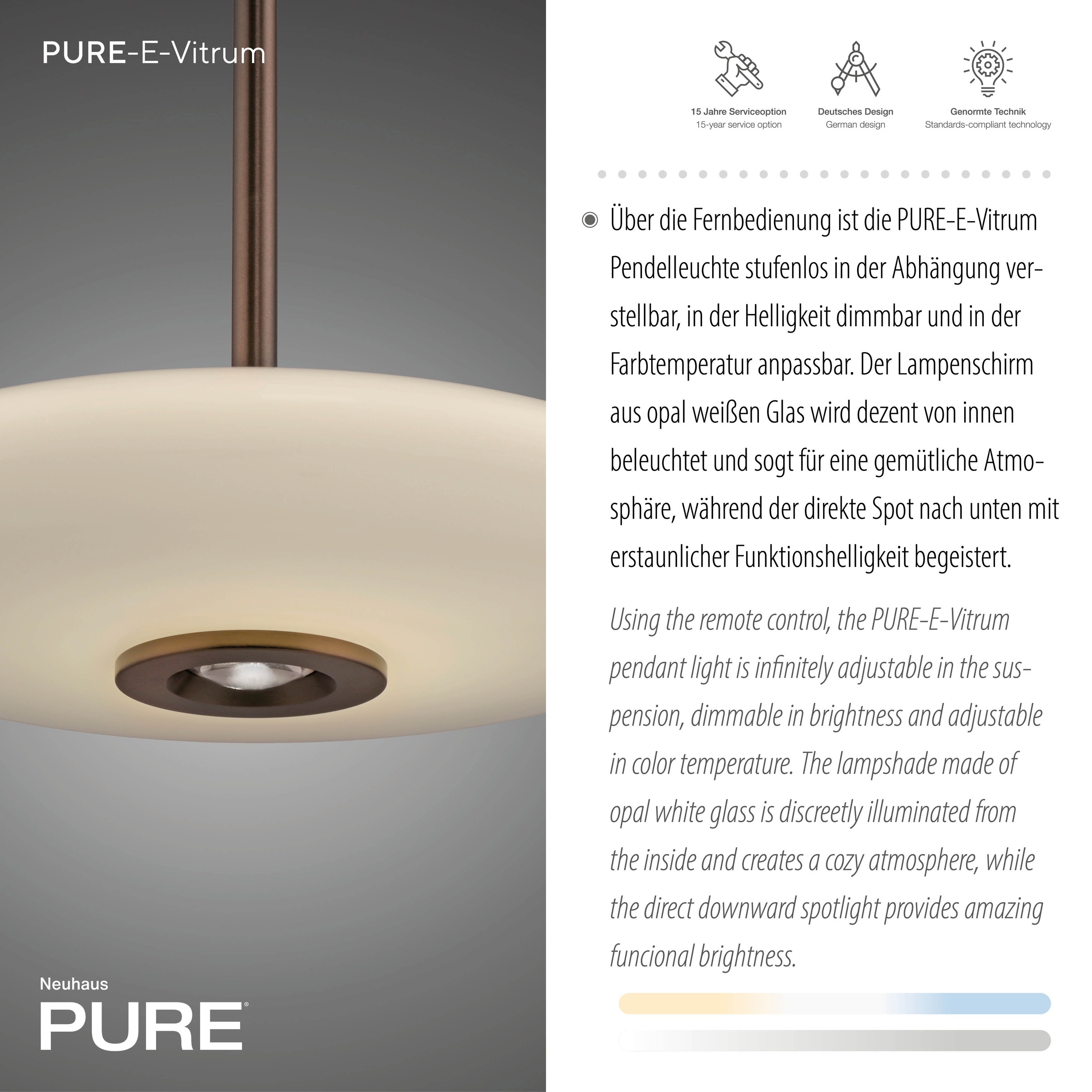 Neuhaus PURE LED Pendelleuchte »PURE E-Vitrum« LED-Board 1 Stk. warmweiß - kaltweiß e-LIFT®-Funktion, CCT, dimmbar über Fernbedíenung