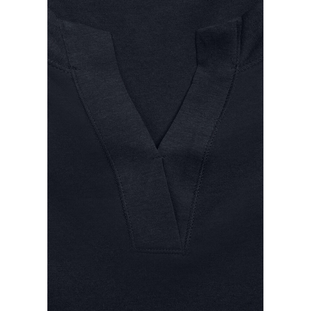 Damenmode Shirts & Sweatshirts Cecil Rundhalsshirt »CECIL T-Shirt in Unifarbe«, mit geschlitztem Rundhalsausschnitt dunkelblau