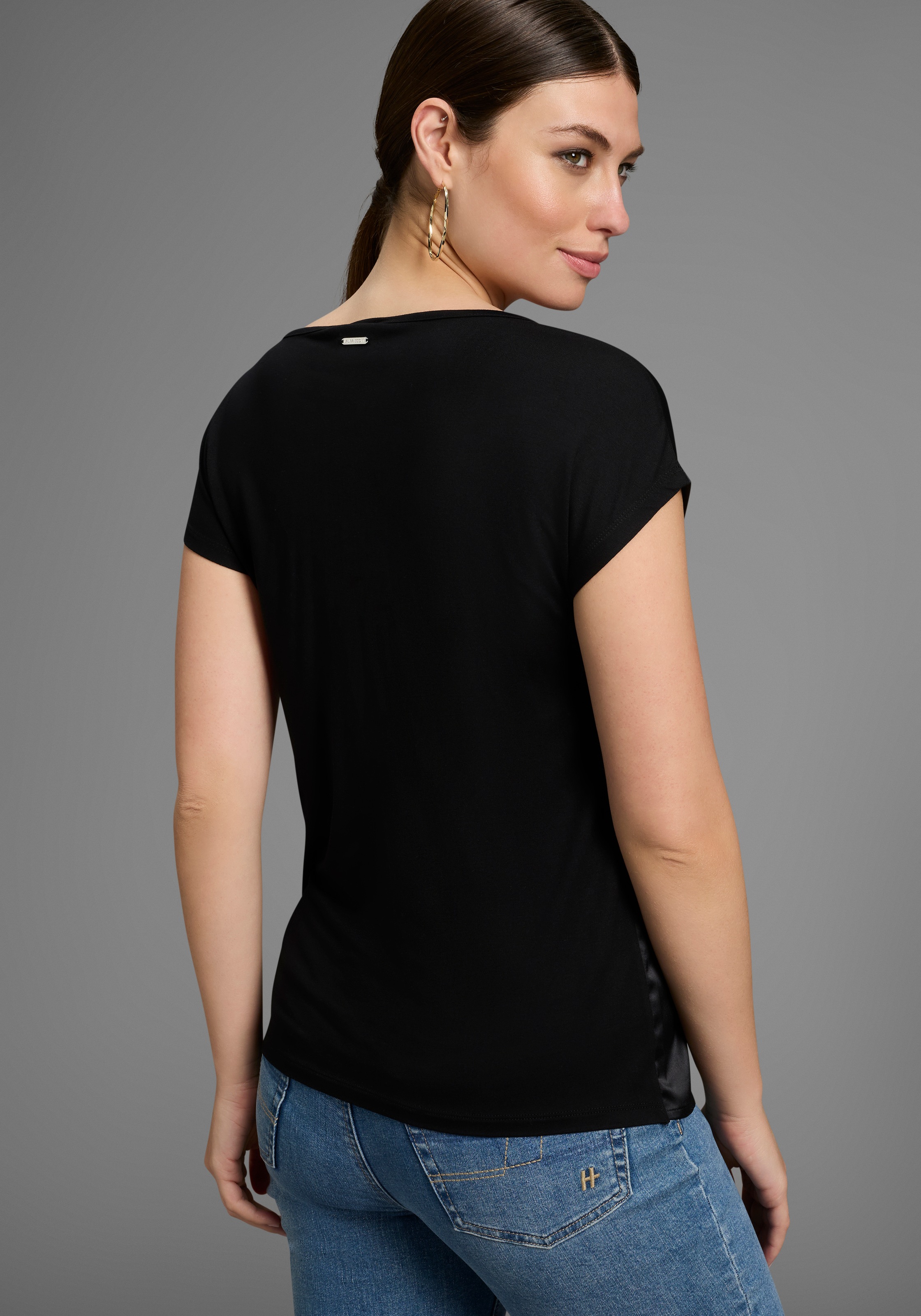 Laura Scott Shirtbluse Oversize, Kurzarm, hüftlange Schnittform, Rundhalsau günstig online kaufen